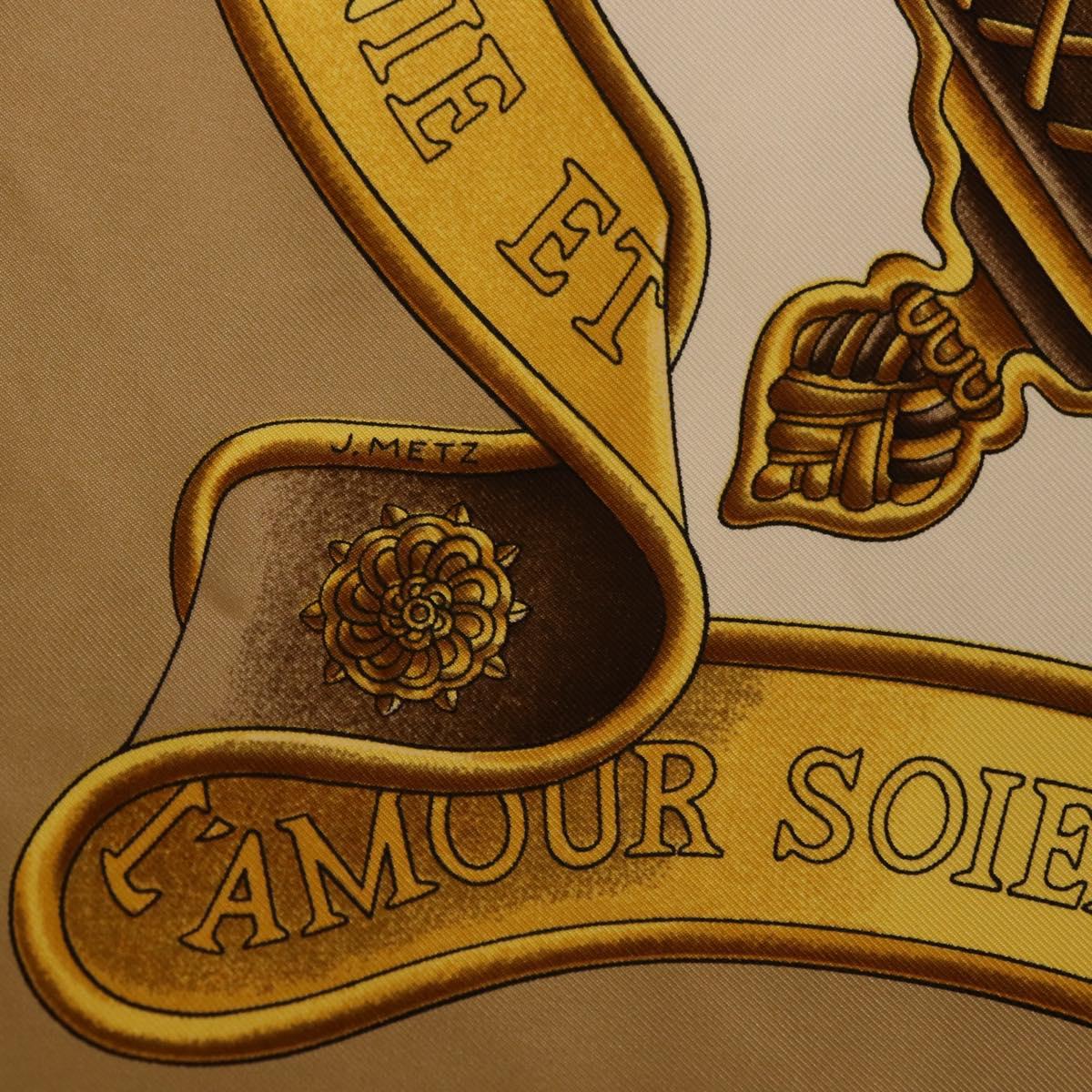HERMES Carre 90 Scarf ”DANS LES ESPRITS” Silk Beige Auth 192450