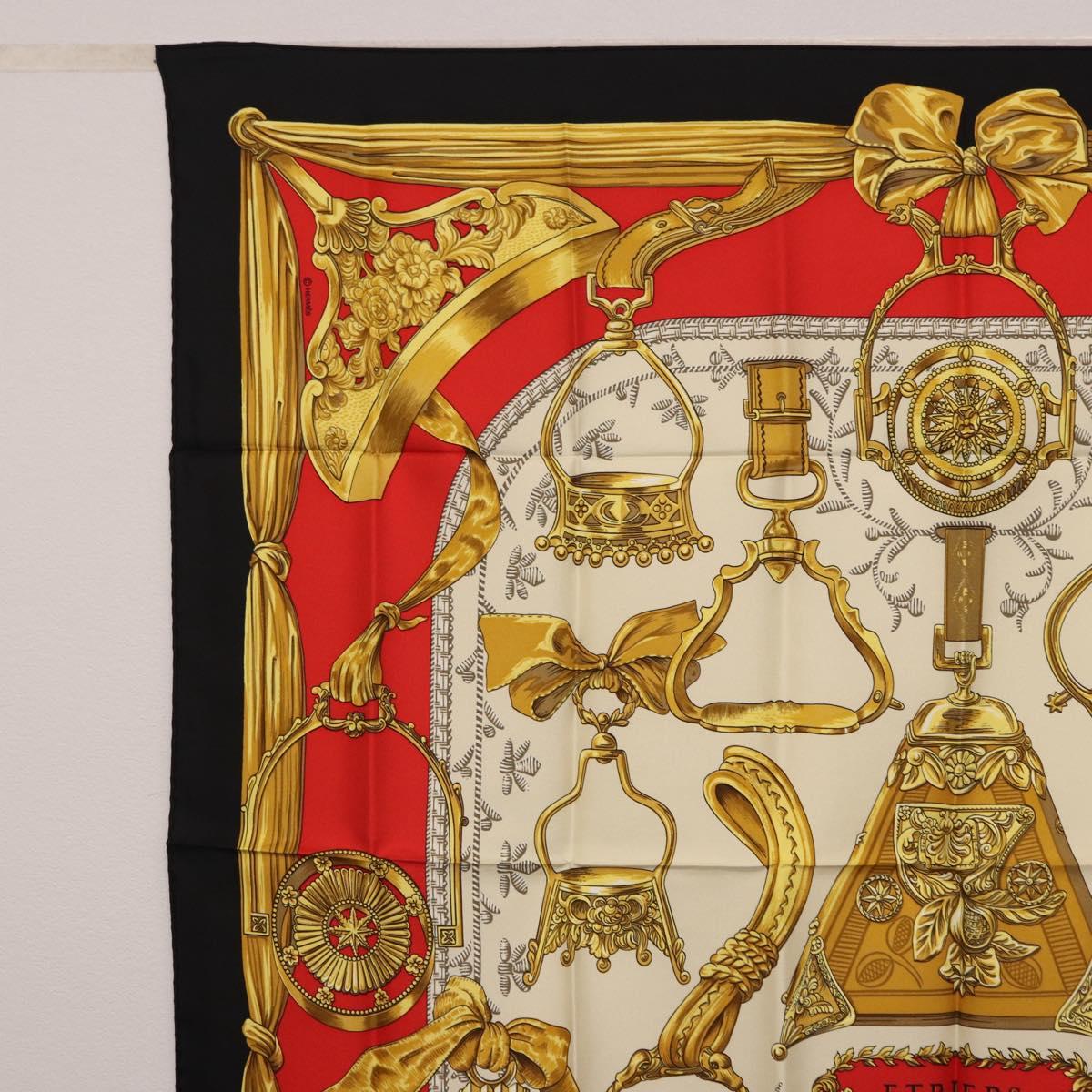 HERMES Carre 90 Scarf ”ETRIERS” Silk Black Auth 192451M