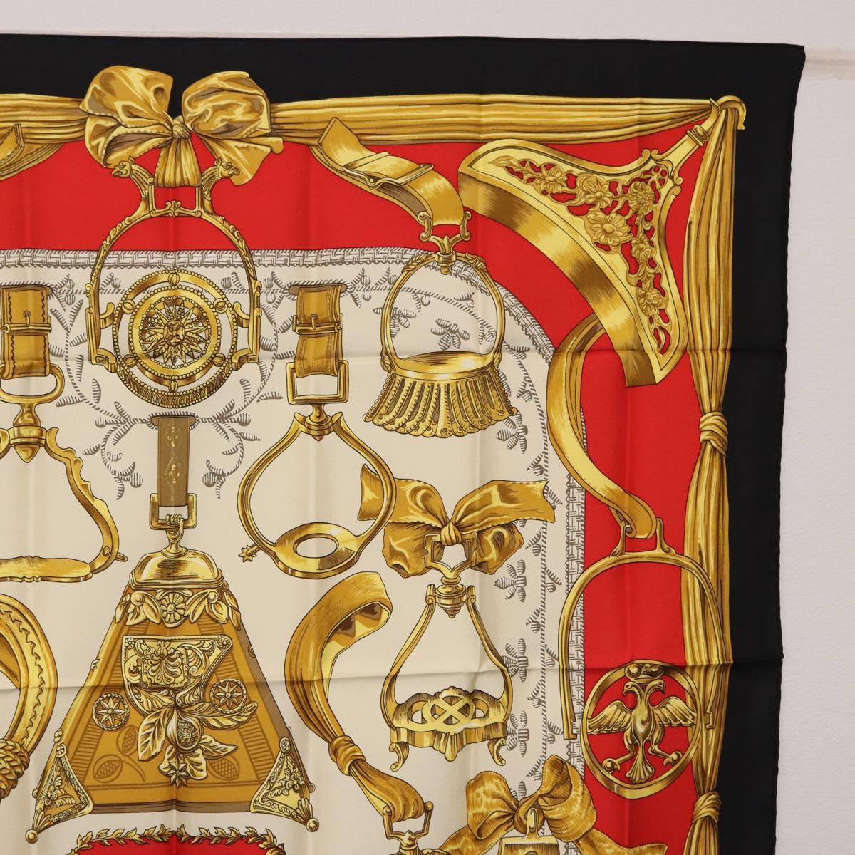 HERMES Carre 90 Scarf ”ETRIERS” Silk Black Auth 192451M
