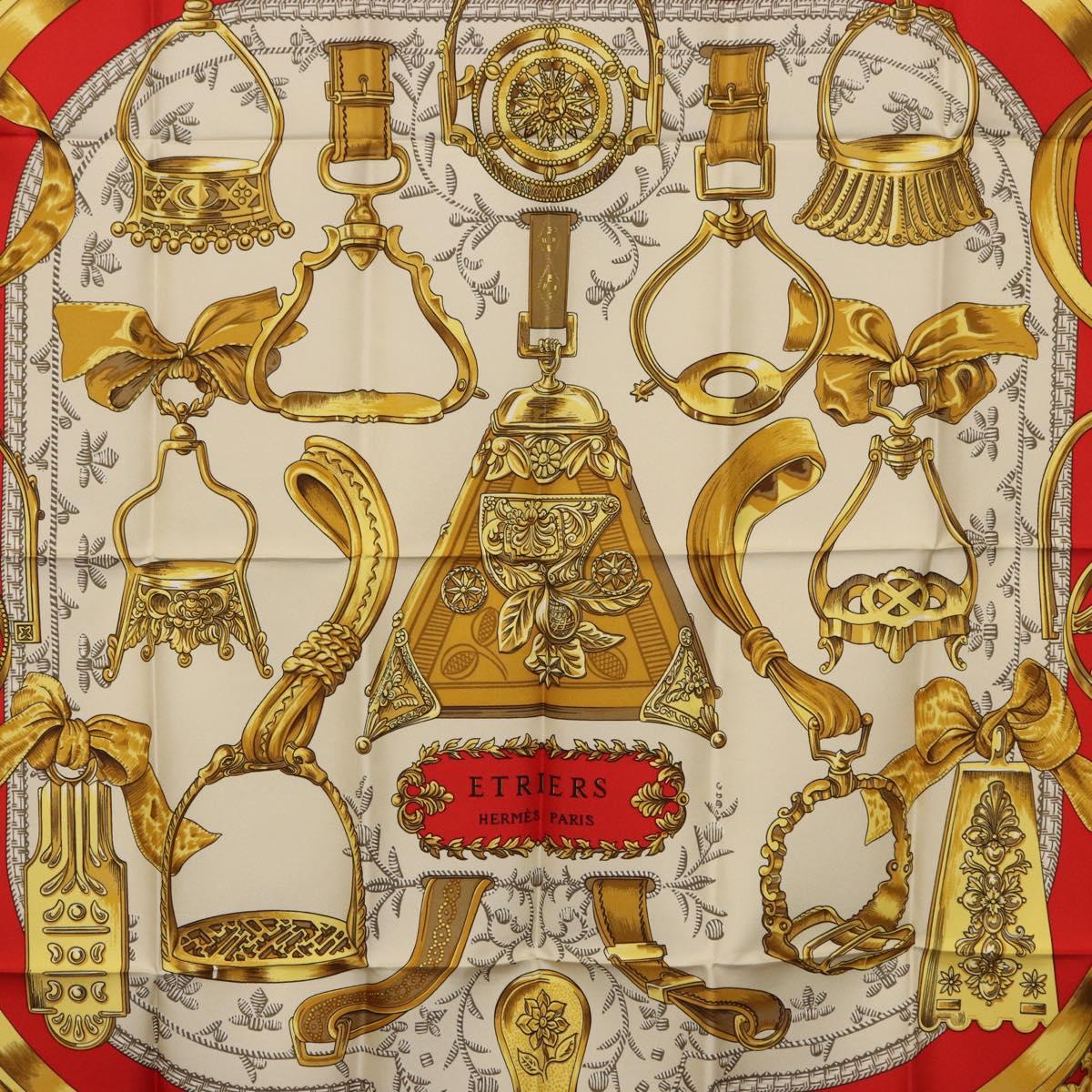 HERMES Carre 90 Scarf ”ETRIERS” Silk Black Auth 192451M