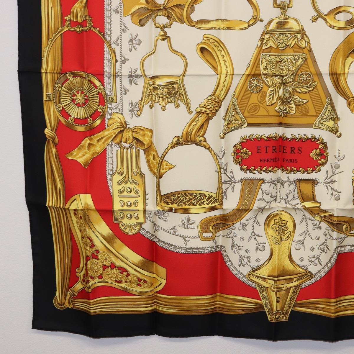 HERMES Carre 90 Scarf ”ETRIERS” Silk Black Auth 192451M
