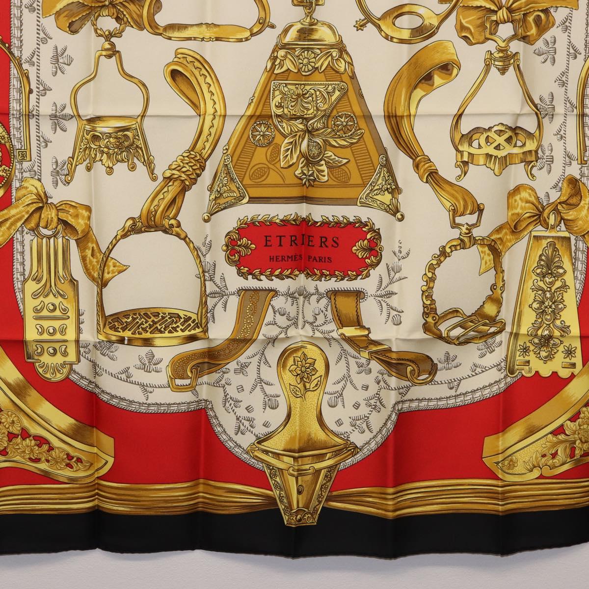 HERMES Carre 90 Scarf ”ETRIERS” Silk Black Auth 192451M