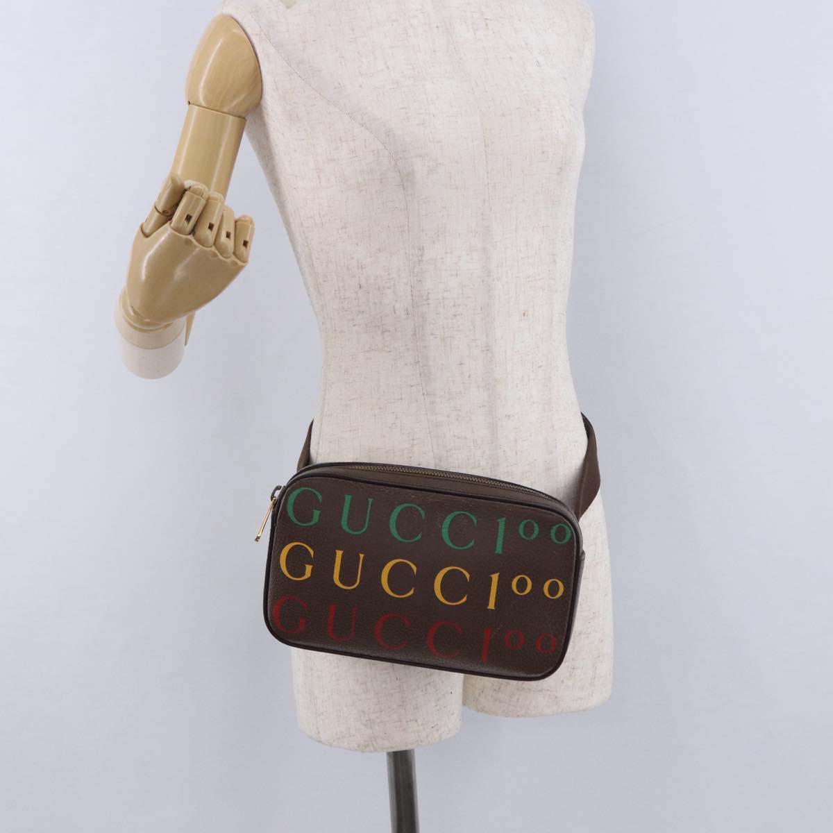 GUCCI Waist Bag Leather Brown Gold 602695 527066 Auth 192452V