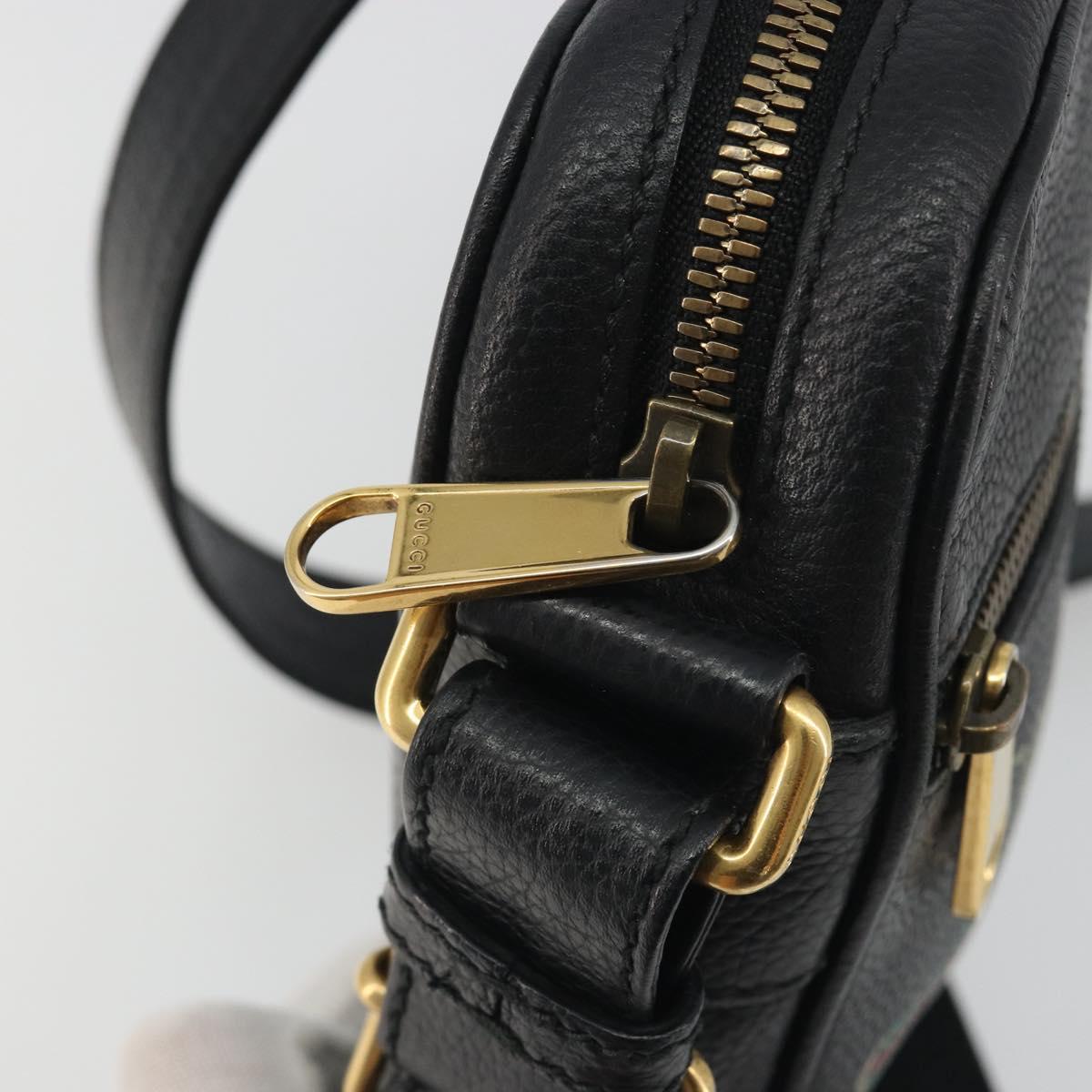 GUCCI Web Sherry Line Shoulder Bag Leather Black Gold 574803 Auth 192453V