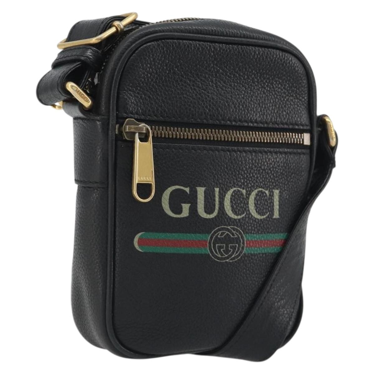 GUCCI Web Sherry Line Shoulder Bag Leather Black Gold 574803 Auth 192453V