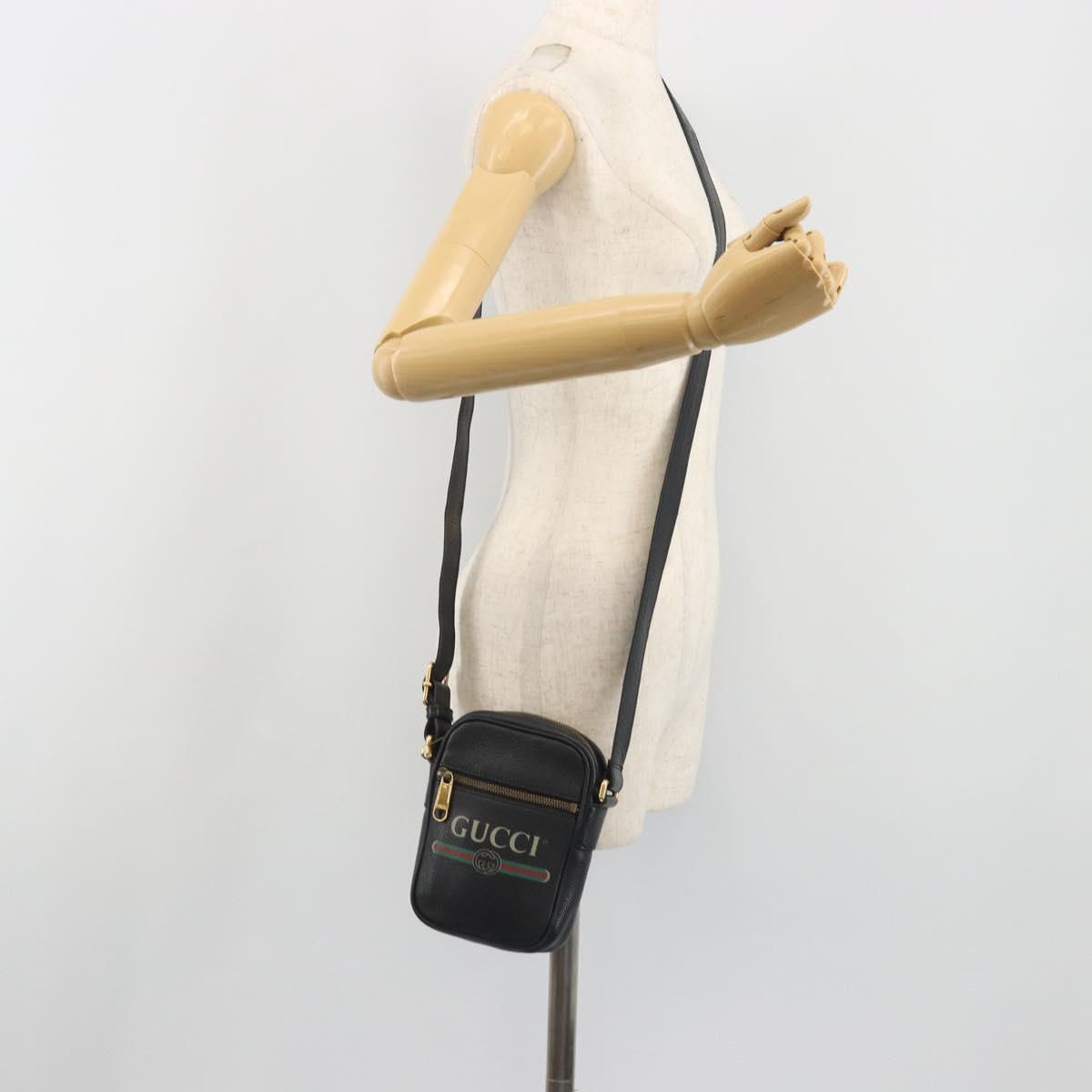 GUCCI Web Sherry Line Shoulder Bag Leather Black Gold 574803 Auth 192453V