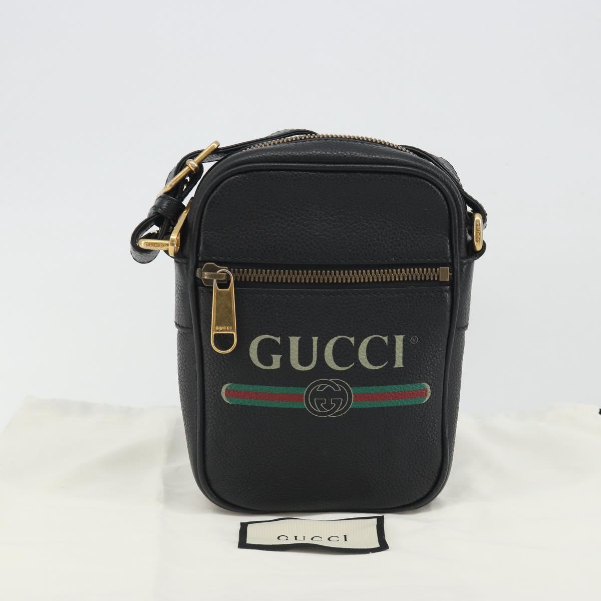 GUCCI Web Sherry Line Shoulder Bag Leather Black Gold 574803 Auth 192453V
