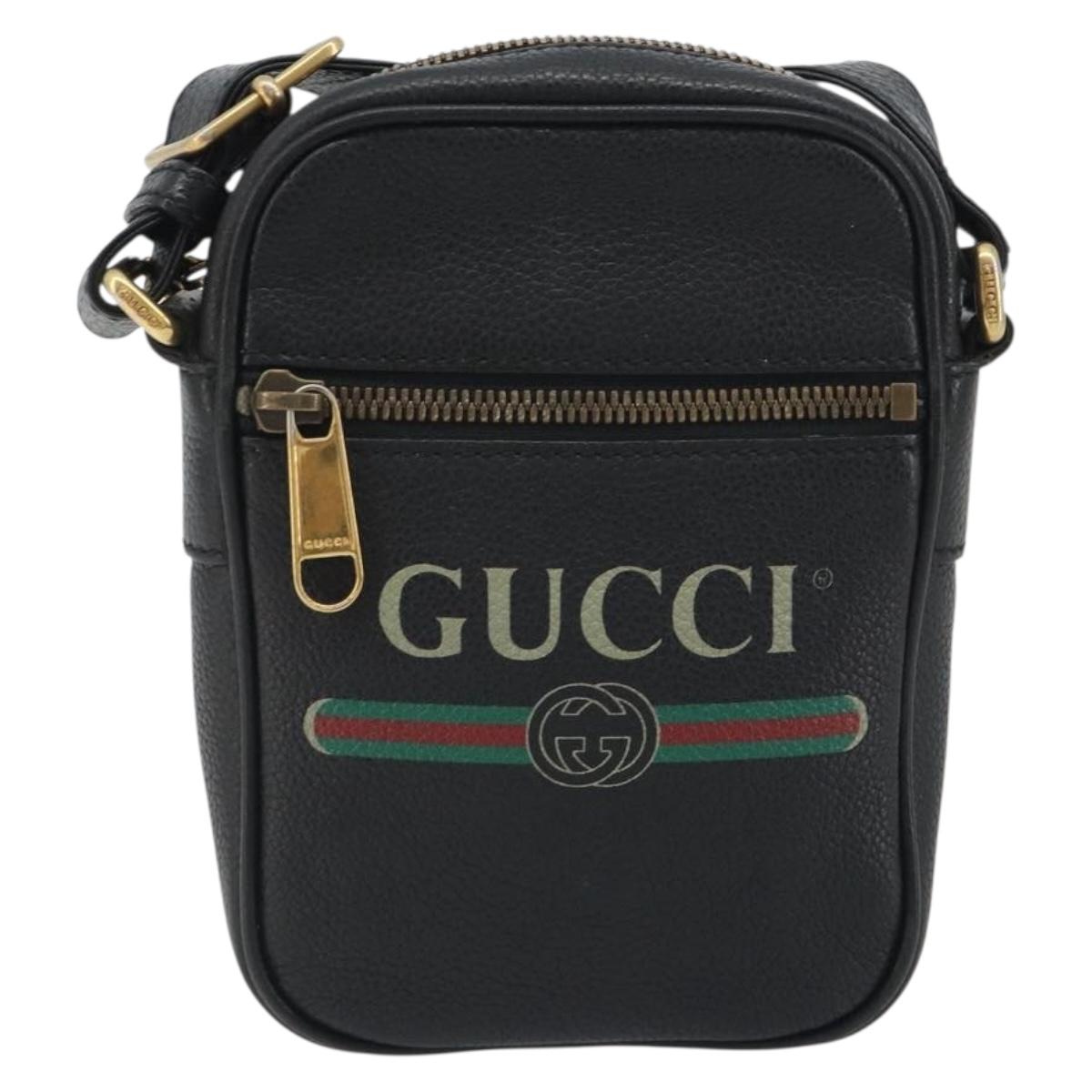 GUCCI Web Sherry Line Shoulder Bag Leather Black Gold 574803 Auth 192453V