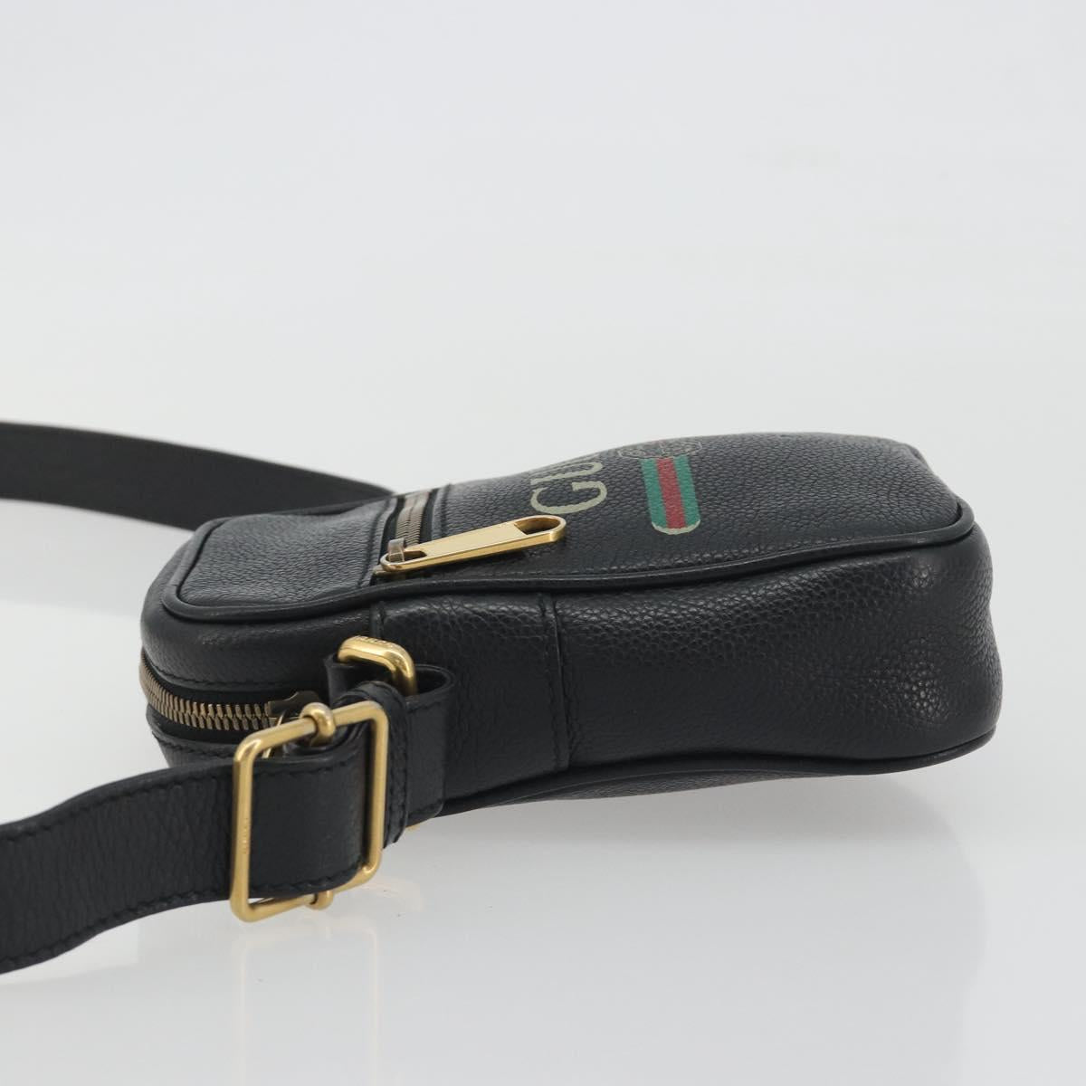 GUCCI Web Sherry Line Shoulder Bag Leather Black Gold 574803 Auth 192453V