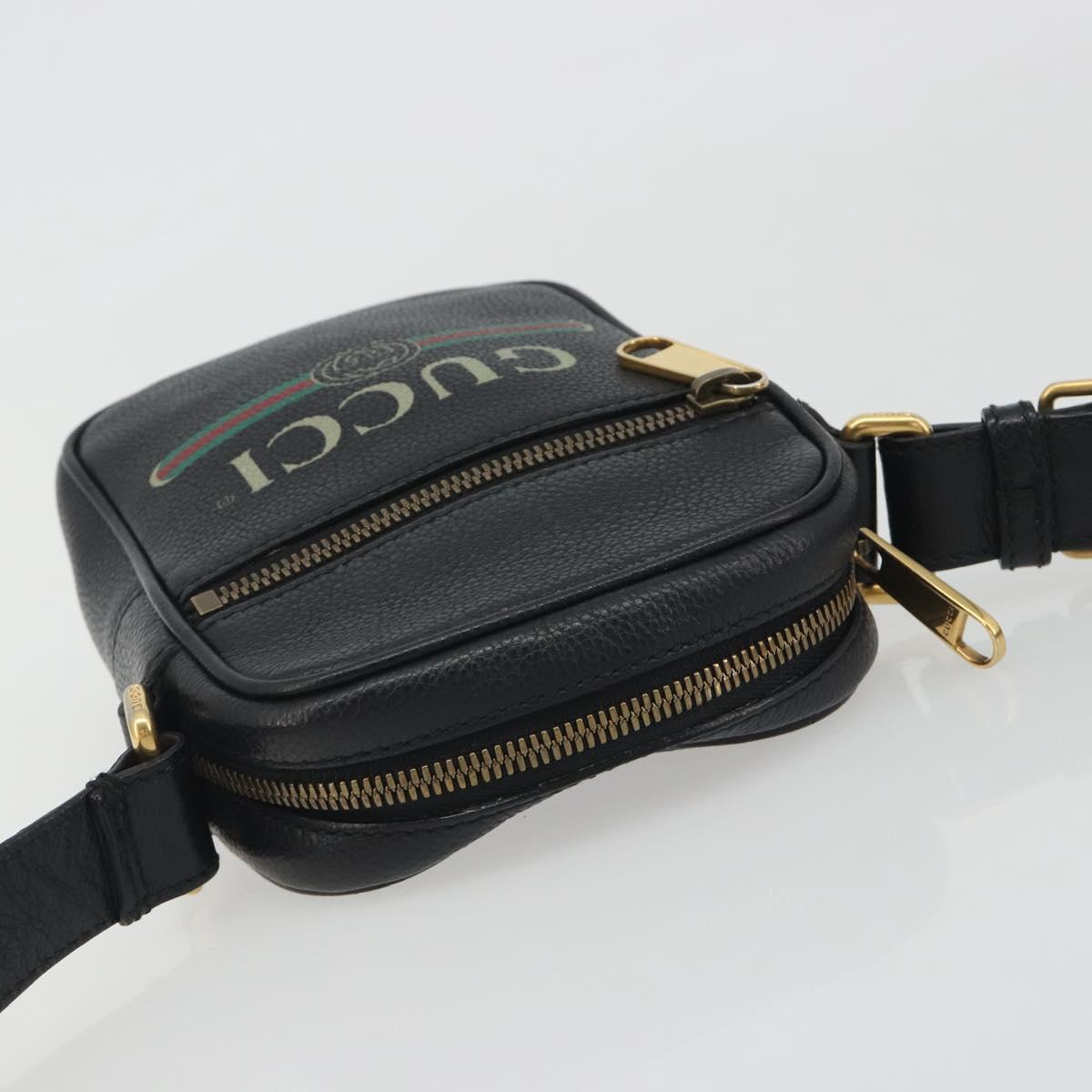GUCCI Web Sherry Line Shoulder Bag Leather Black Gold 574803 Auth 192453V
