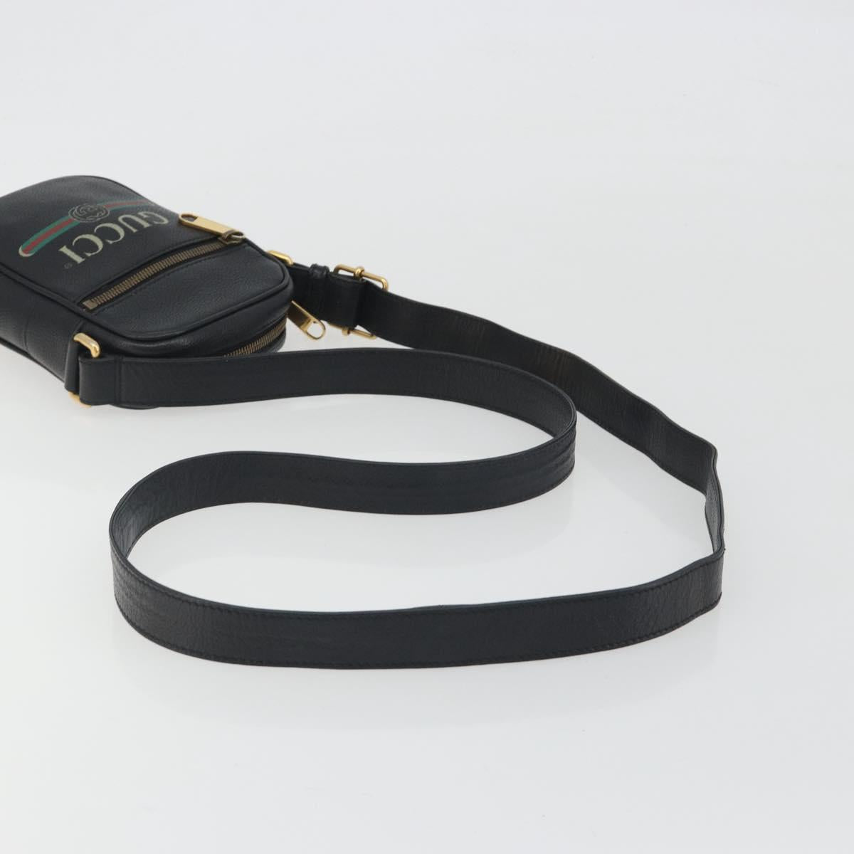 GUCCI Web Sherry Line Shoulder Bag Leather Black Gold 574803 Auth 192453V