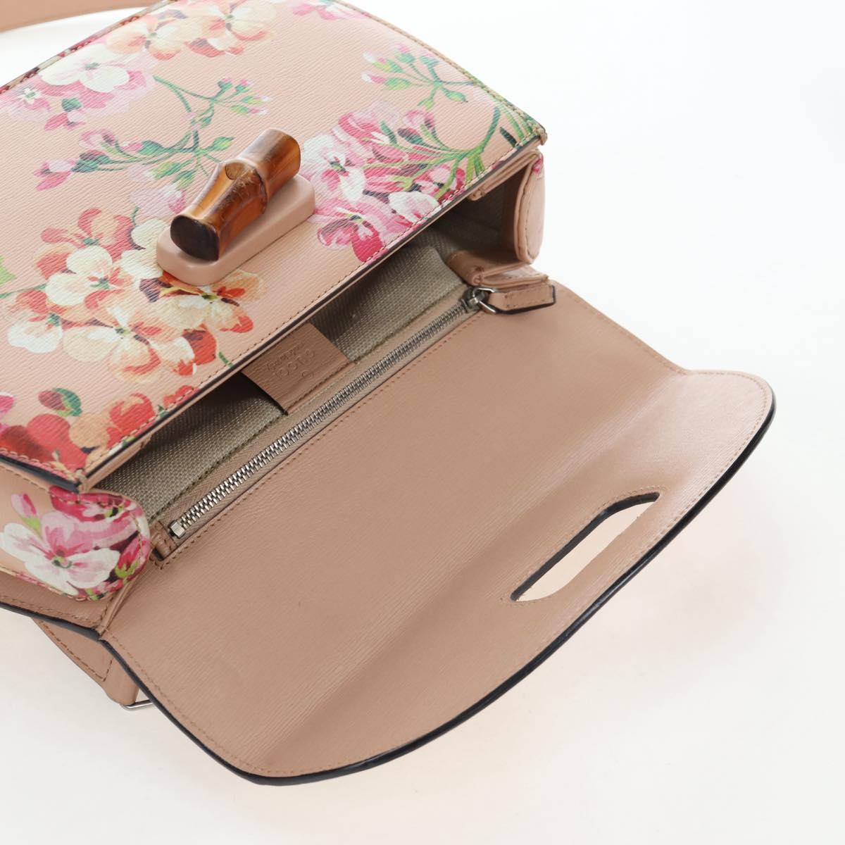 GUCCI Blooms Bamboo Hand Bag Leather 2way Pink Silver 409398 Auth 192456V