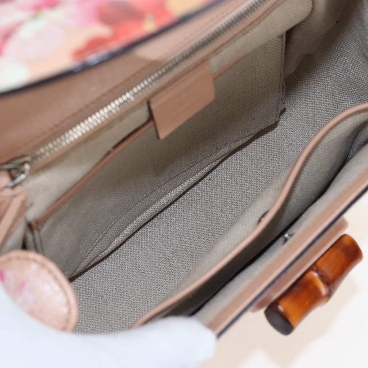 GUCCI Blooms Bamboo Hand Bag Leather 2way Pink Silver 409398 Auth 192456V