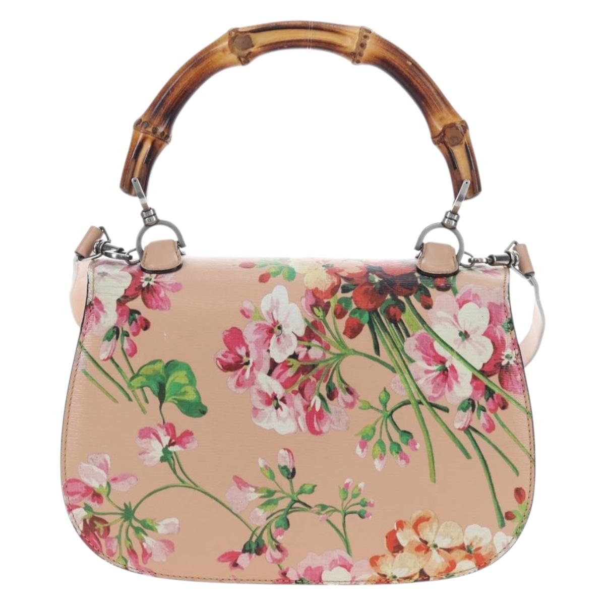 GUCCI Blooms Bamboo Hand Bag Leather 2way Pink Silver 409398 Auth 192456V