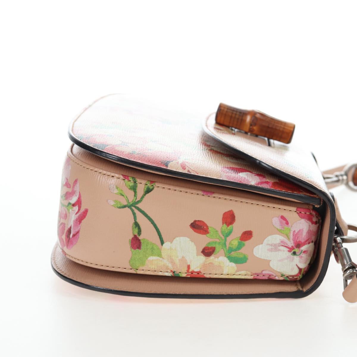 GUCCI Blooms Bamboo Hand Bag Leather 2way Pink Silver 409398 Auth 192456V