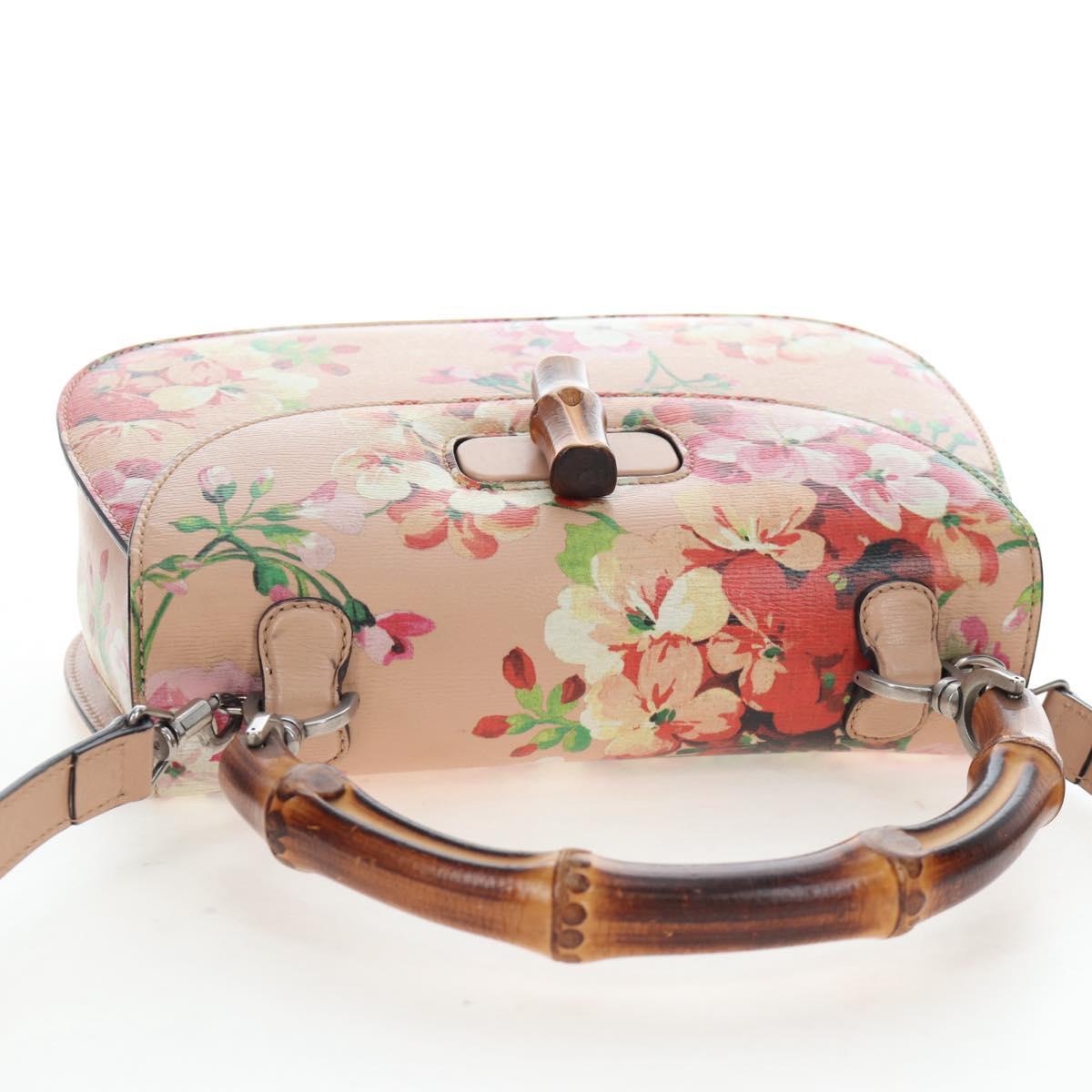 GUCCI Blooms Bamboo Hand Bag Leather 2way Pink Silver 409398 Auth 192456V