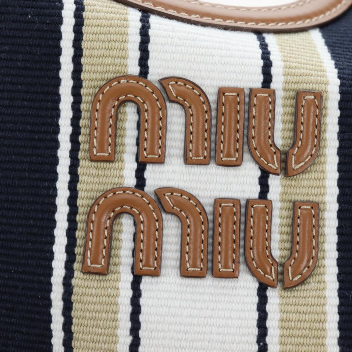 Miu Miu Tote Bag Canvas 2way Navy Gold Auth 192457SAM