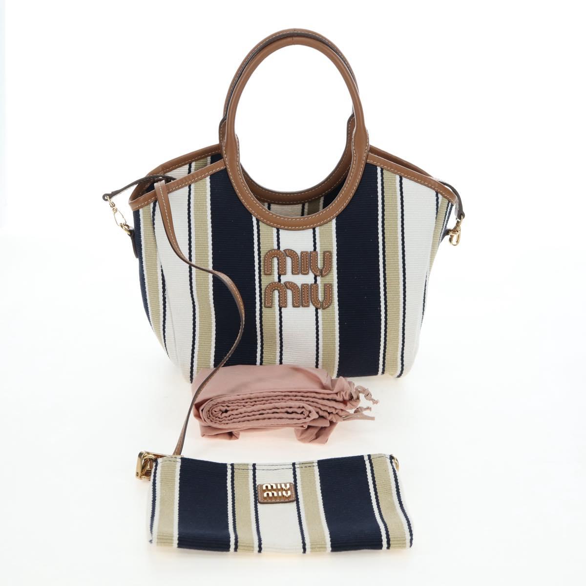 Miu Miu Tote Bag Canvas 2way Navy Gold Auth 192457SAM