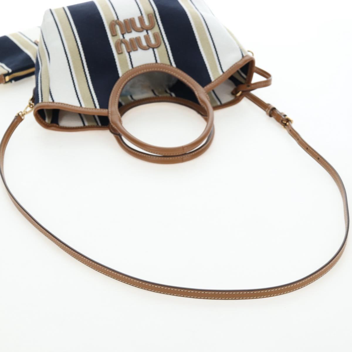 Miu Miu Tote Bag Canvas 2way Navy Gold Auth 192457SAM