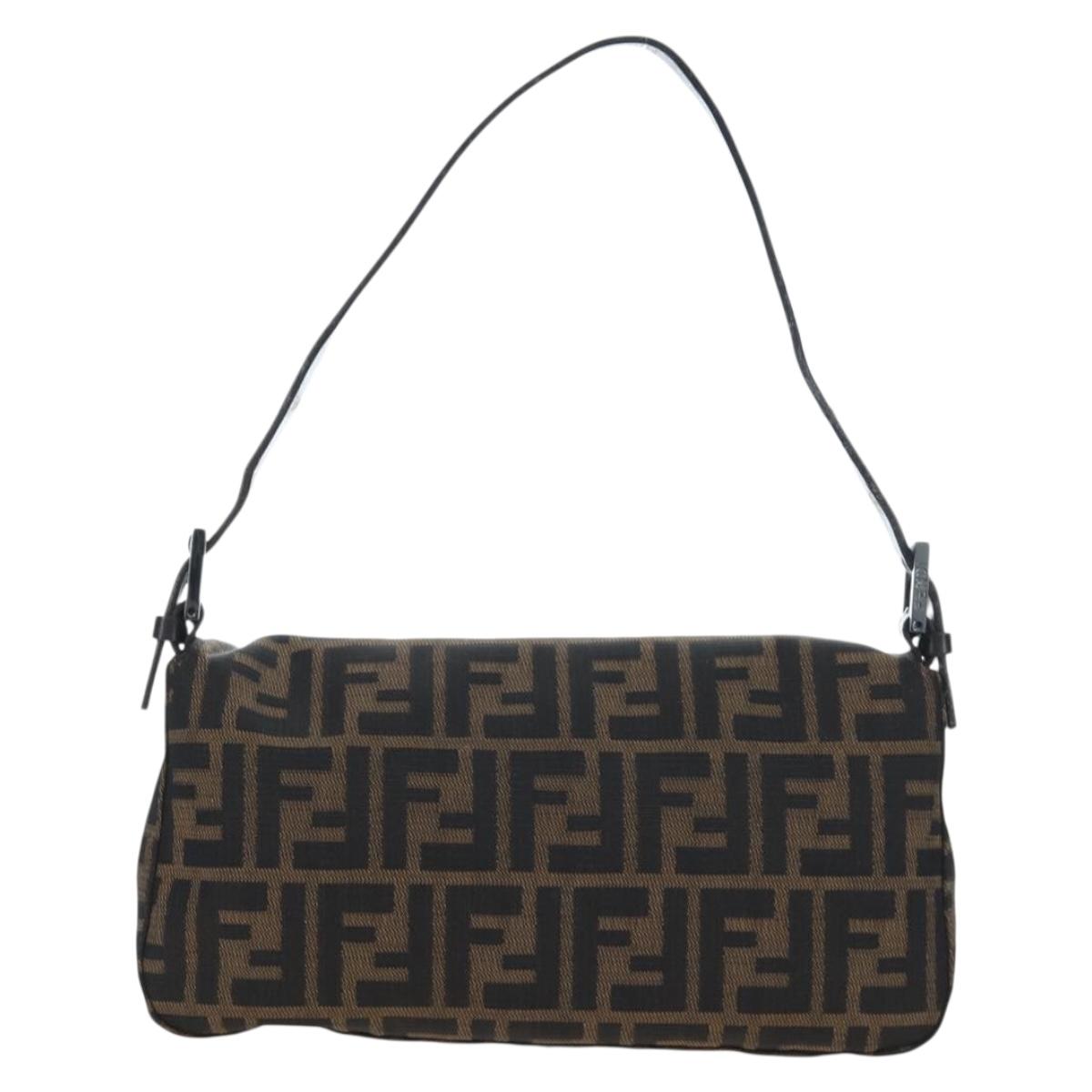 FENDI Zucca Canvas Mamma Baguette Shoulder Bag Brown Black Auth 192459M