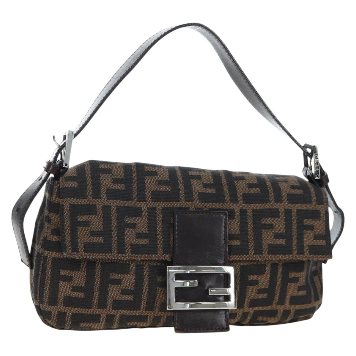 FENDI Zucca Canvas Mamma Baguette Shoulder Bag Brown Black Auth 192460M