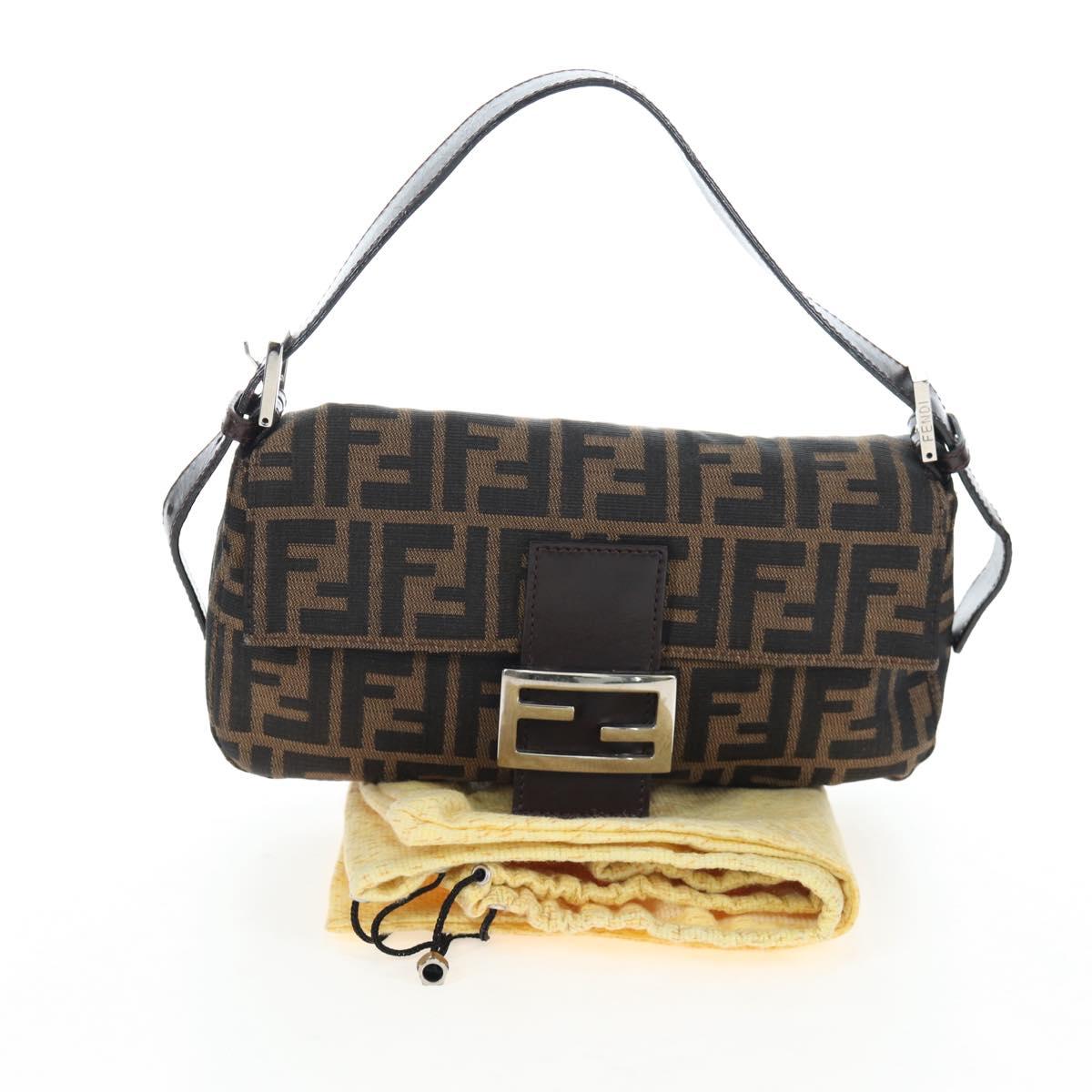 FENDI Zucca Canvas Mamma Baguette Shoulder Bag Brown Black Auth 192460M