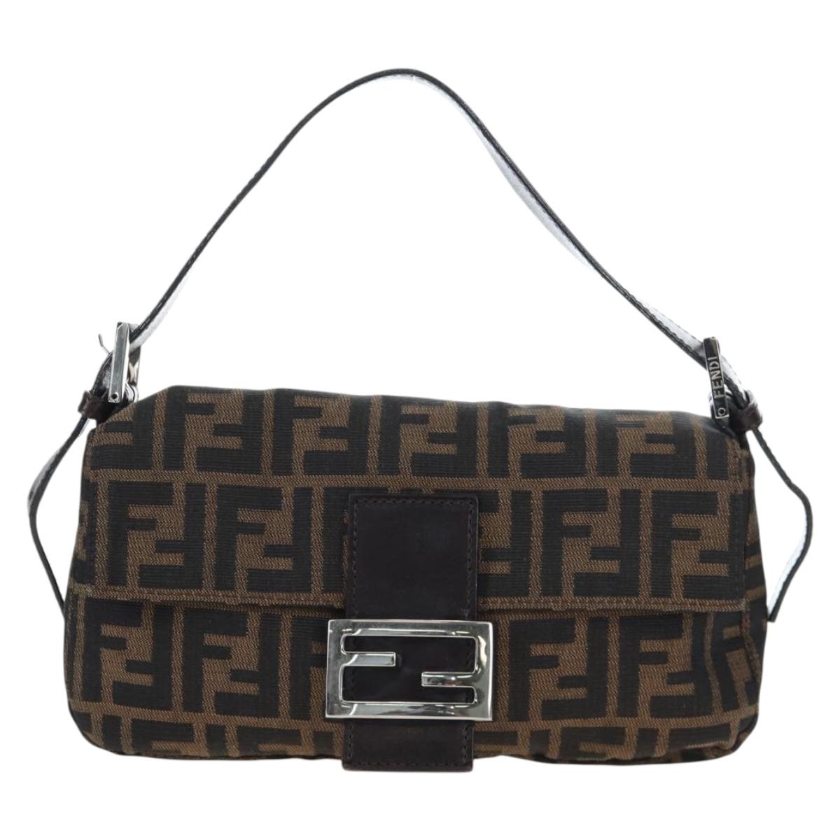 FENDI Zucca Canvas Mamma Baguette Shoulder Bag Brown Black Auth 192460M