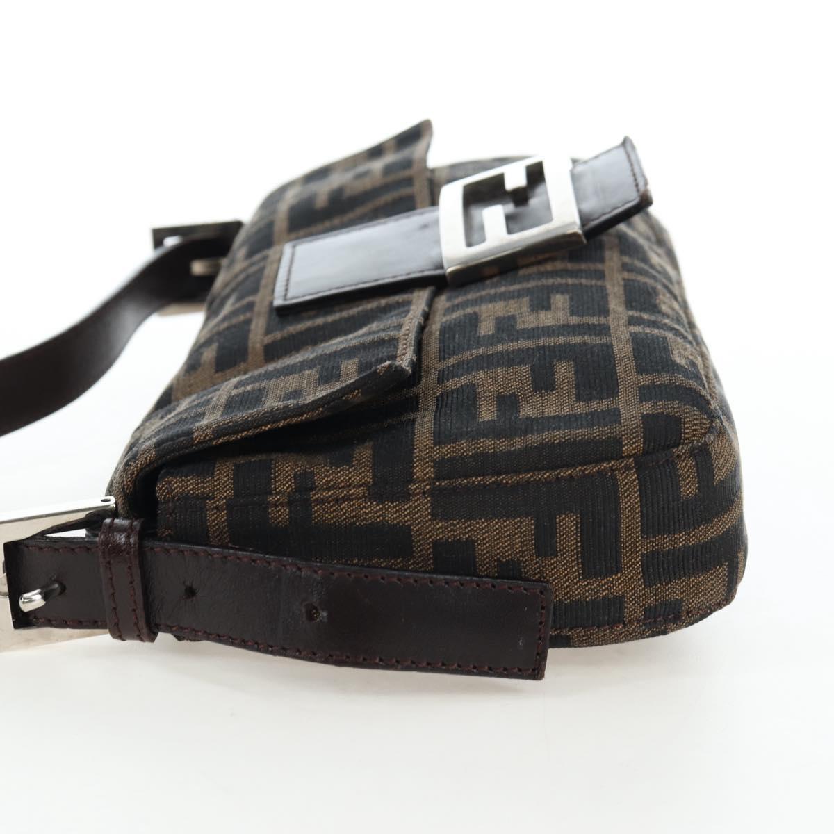 FENDI Zucca Canvas Mamma Baguette Shoulder Bag Brown Black Auth 192460M