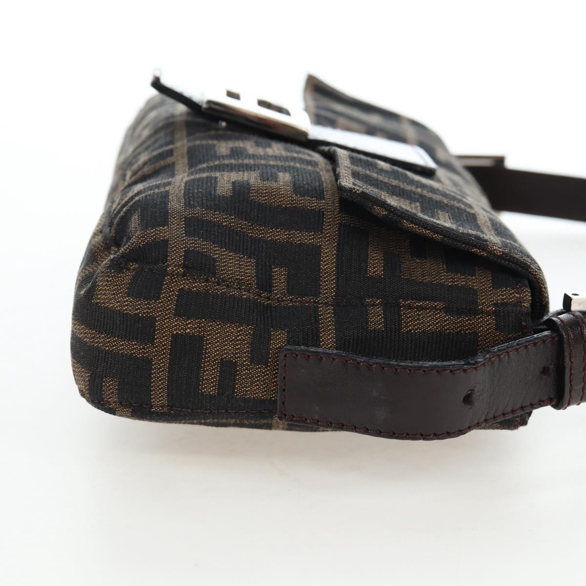 FENDI Zucca Canvas Mamma Baguette Shoulder Bag Brown Black Auth 192460M