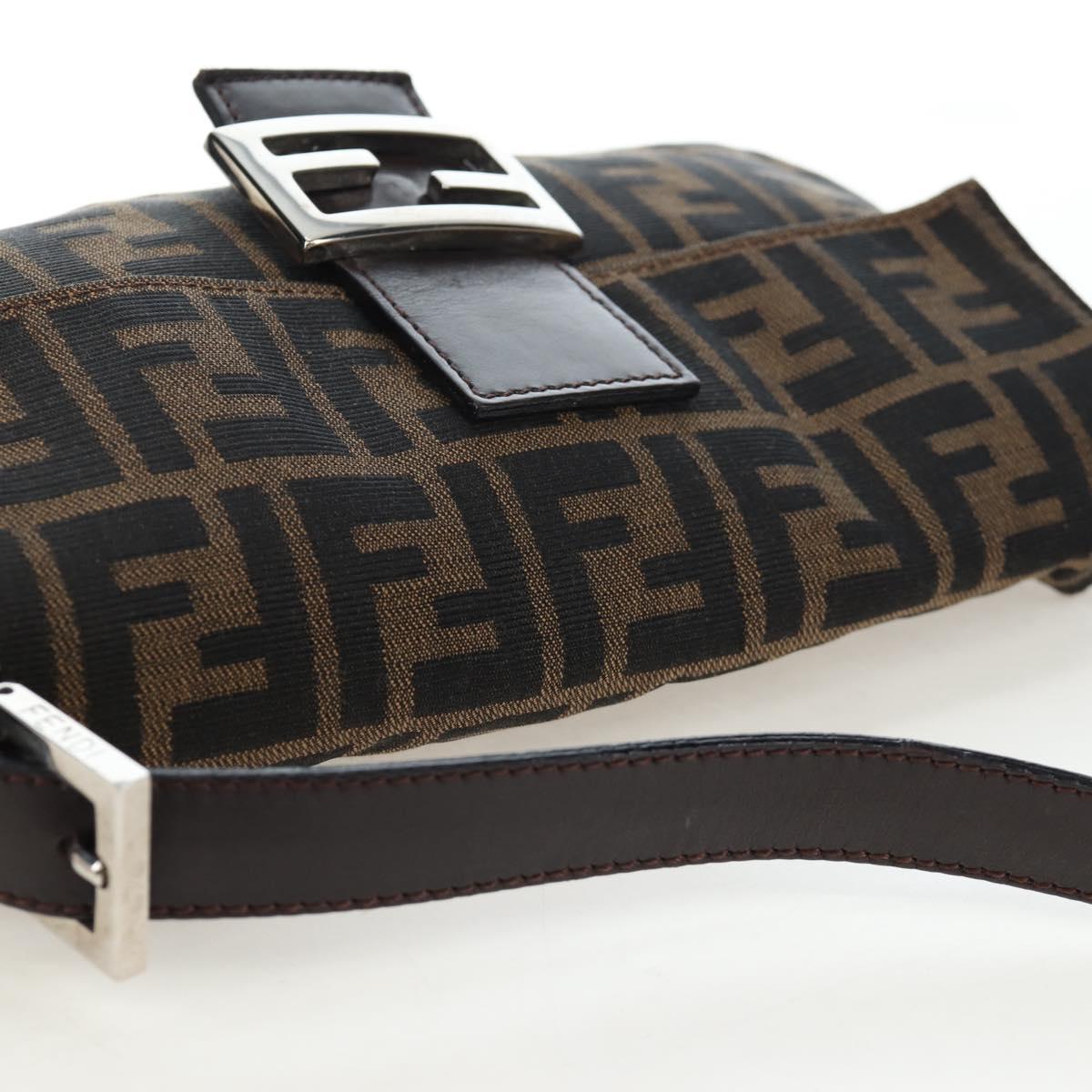 FENDI Zucca Canvas Mamma Baguette Shoulder Bag Brown Black Auth 192460M