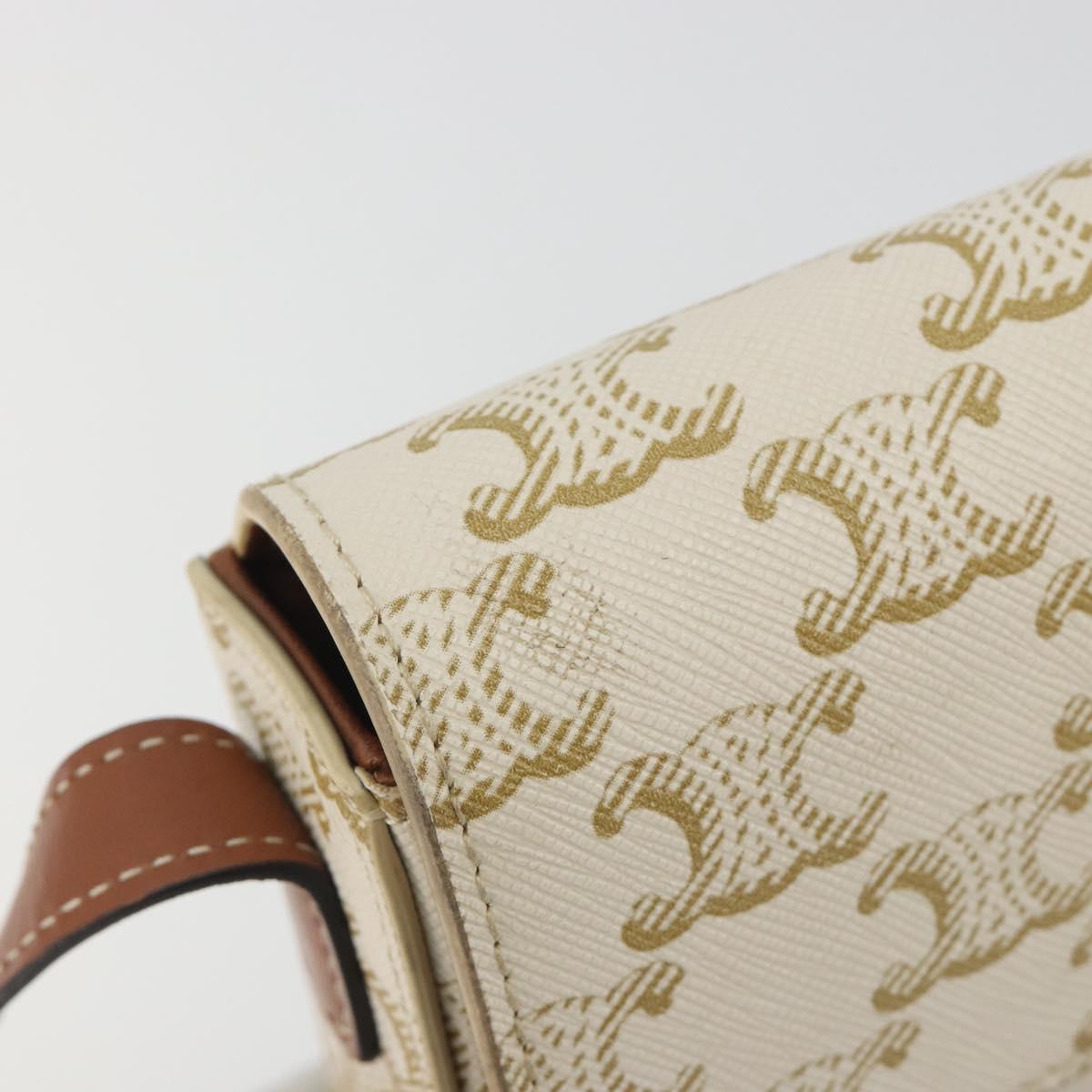 CELINE Triomphe Canvas Shoulder Bag PVC White Gold Auth 192461SAM