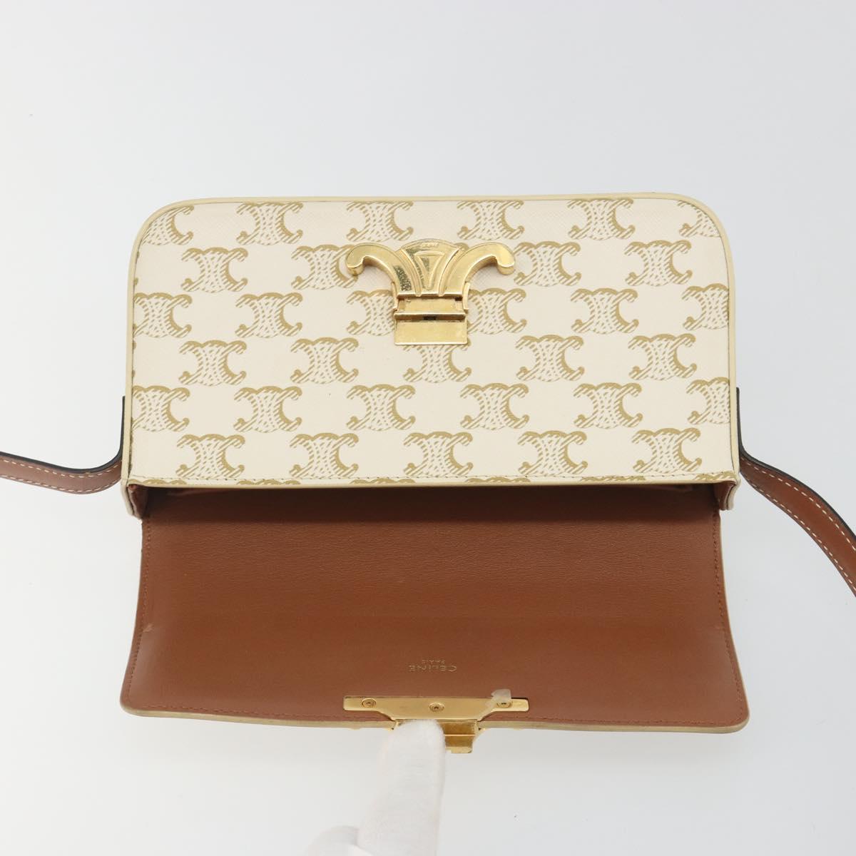 CELINE Triomphe Canvas Shoulder Bag PVC White Gold Auth 192461SAM