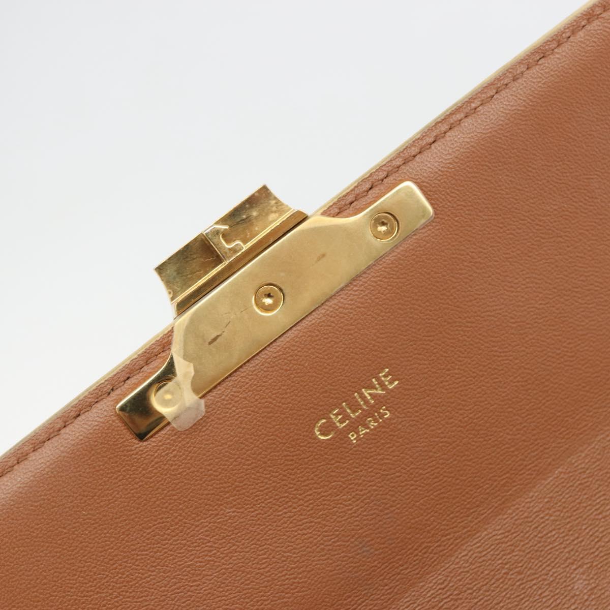 CELINE Triomphe Canvas Shoulder Bag PVC White Gold Auth 192461SAM