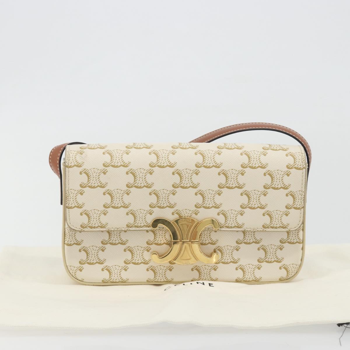 CELINE Triomphe Canvas Shoulder Bag PVC White Gold Auth 192461SAM