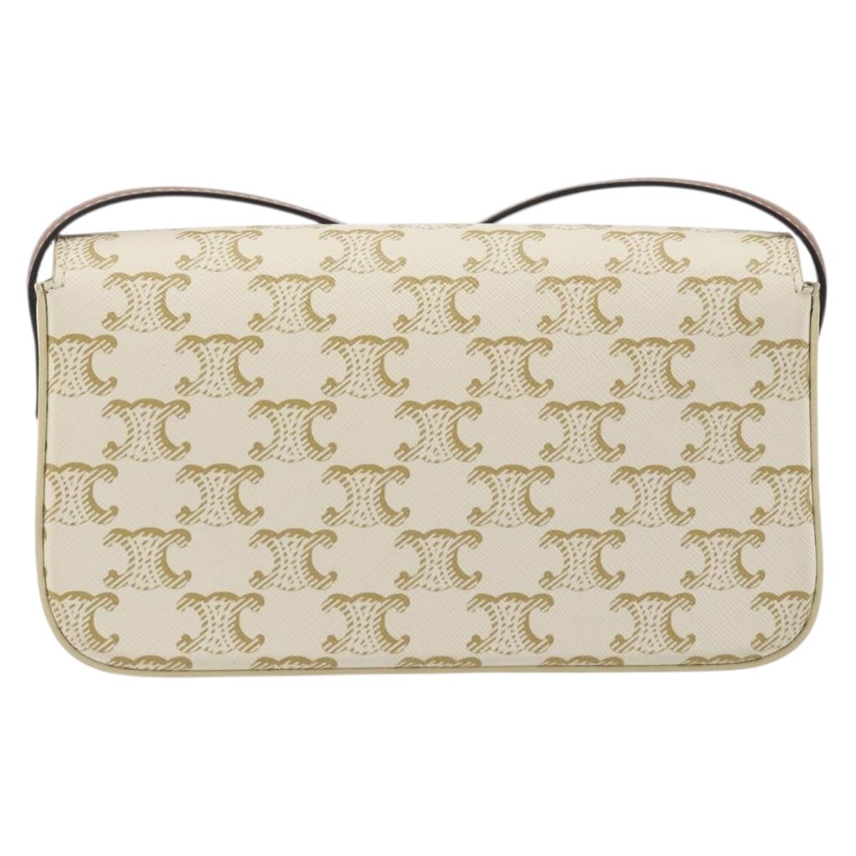 CELINE Triomphe Canvas Shoulder Bag PVC White Gold Auth 192461SAM