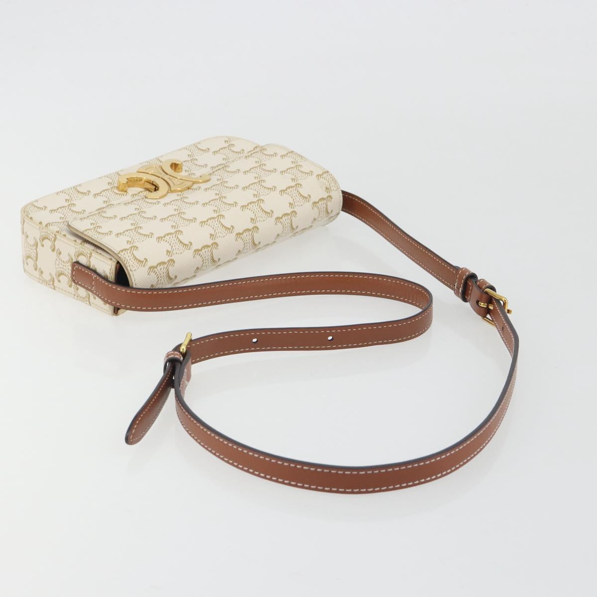 CELINE Triomphe Canvas Shoulder Bag PVC White Gold Auth 192461SAM