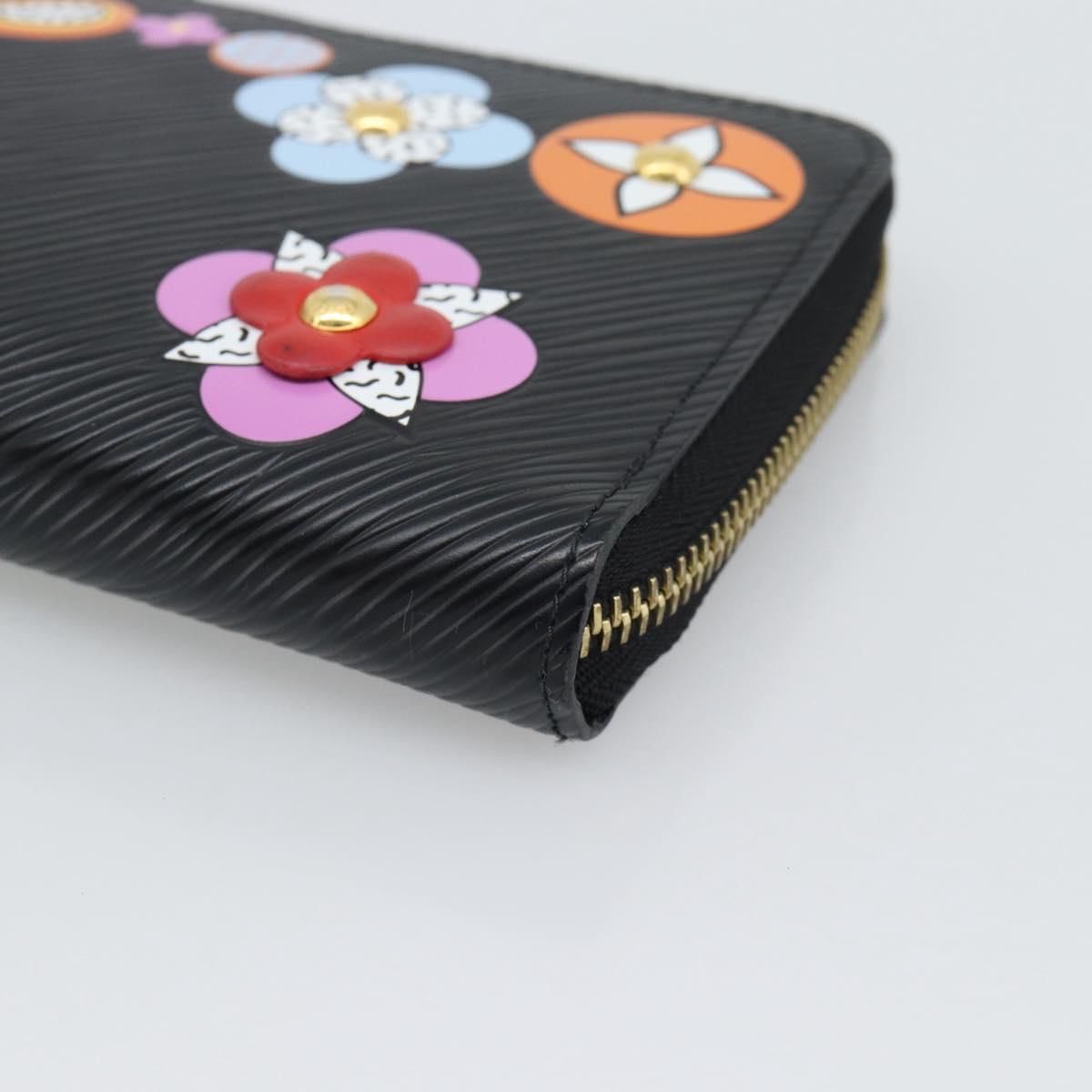 LOUIS VUITTON Epi Flower Zippy Wallet Long Wallet Black M62296 LV Auth 192465V
