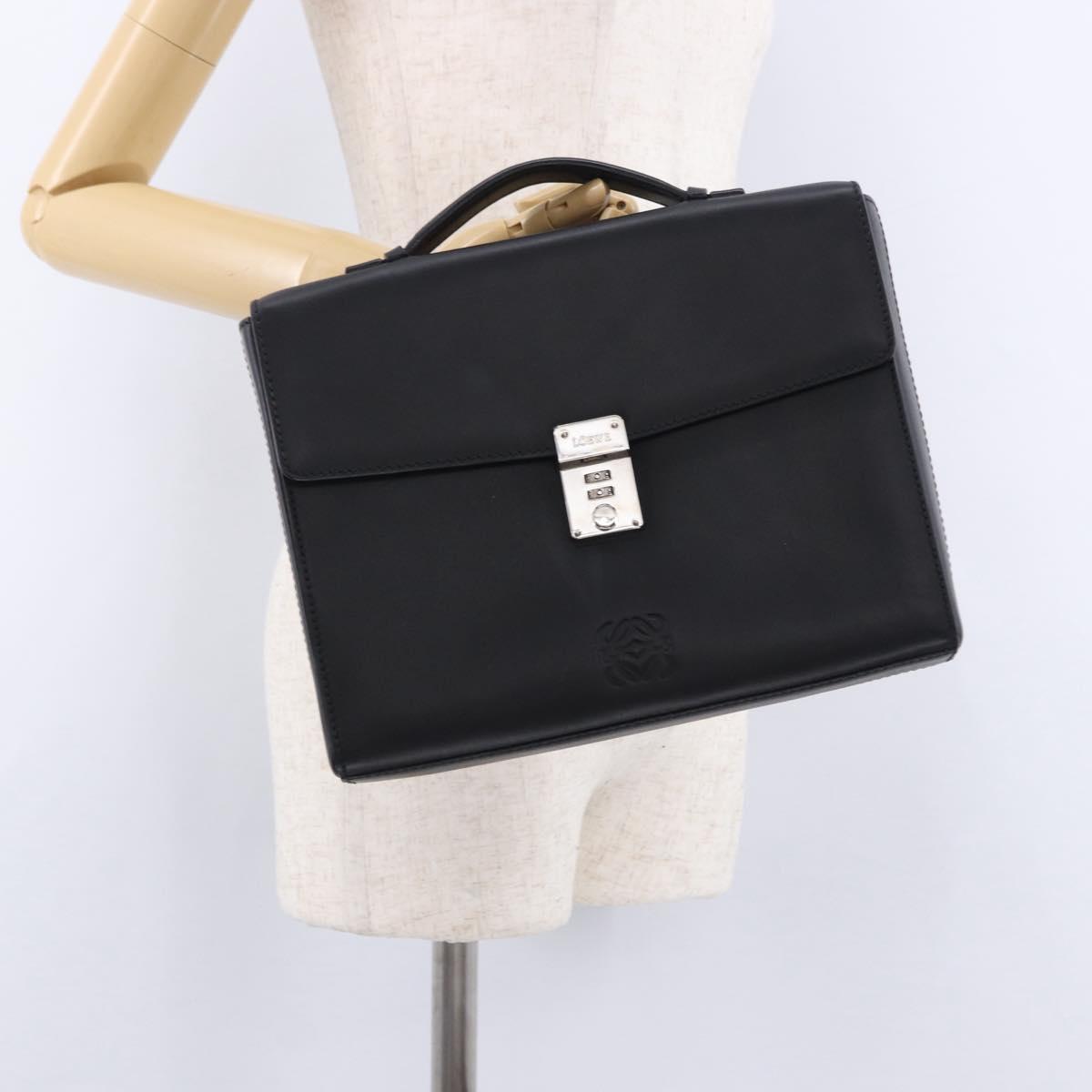 LOEWE Anagram Hand Bag Leather Black Silver Auth 192474V