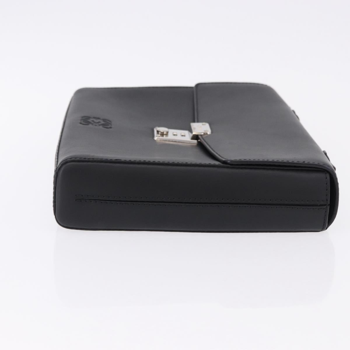LOEWE Anagram Hand Bag Leather Black Silver Auth 192474V