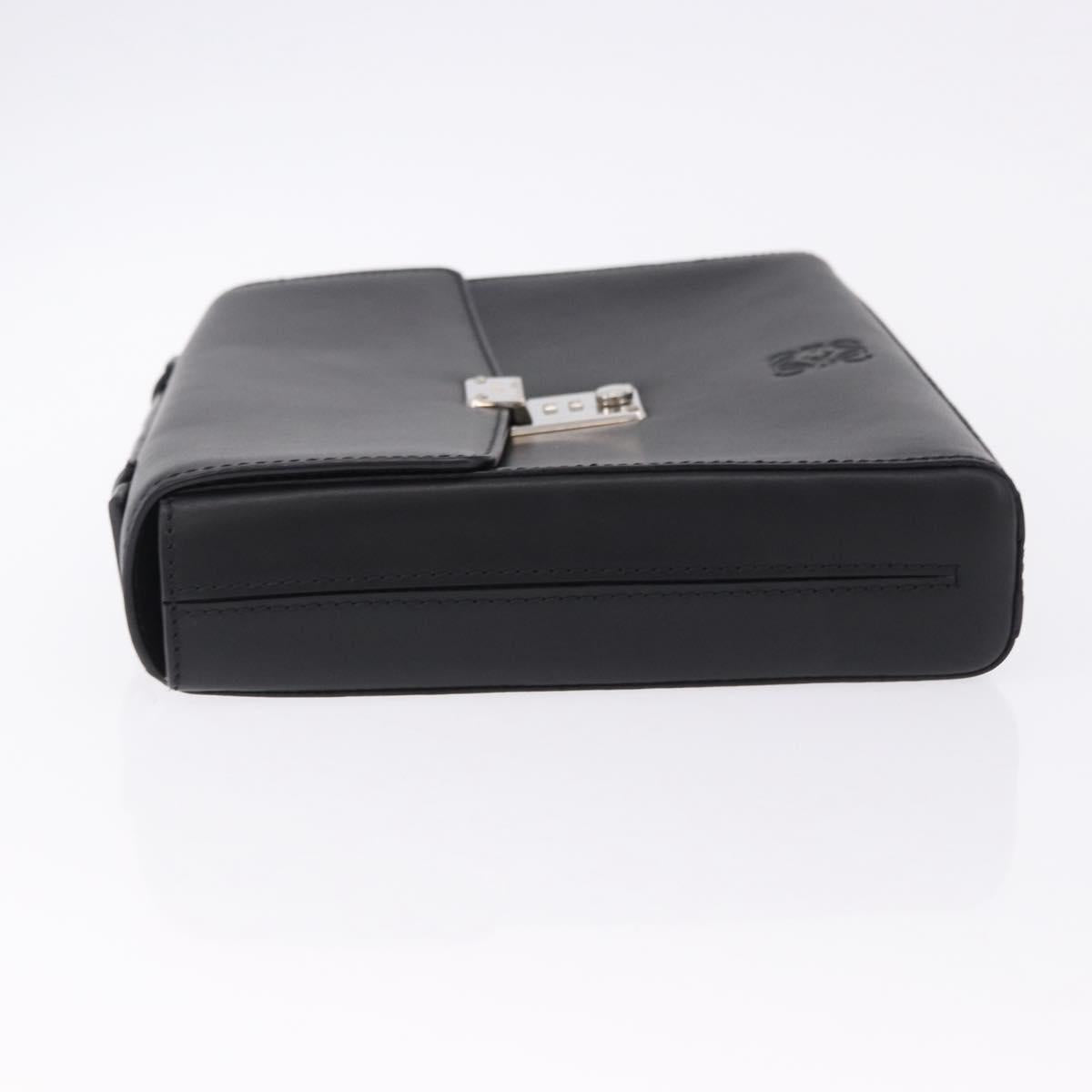 LOEWE Anagram Hand Bag Leather Black Silver Auth 192474V
