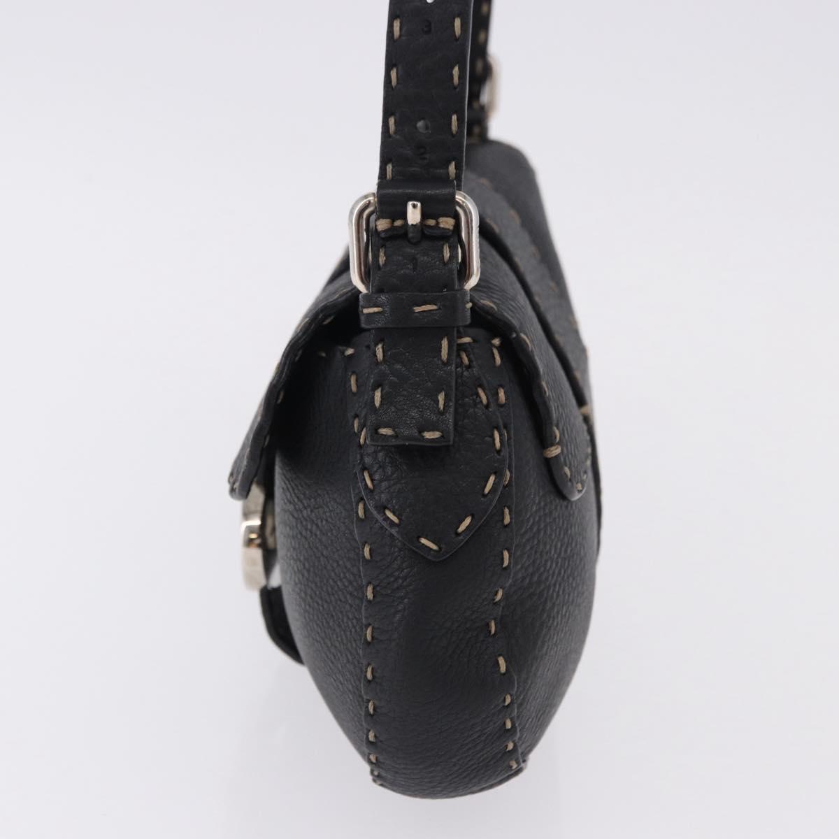 FENDI Shoulder Bag Leather Black Silver Auth 192479A