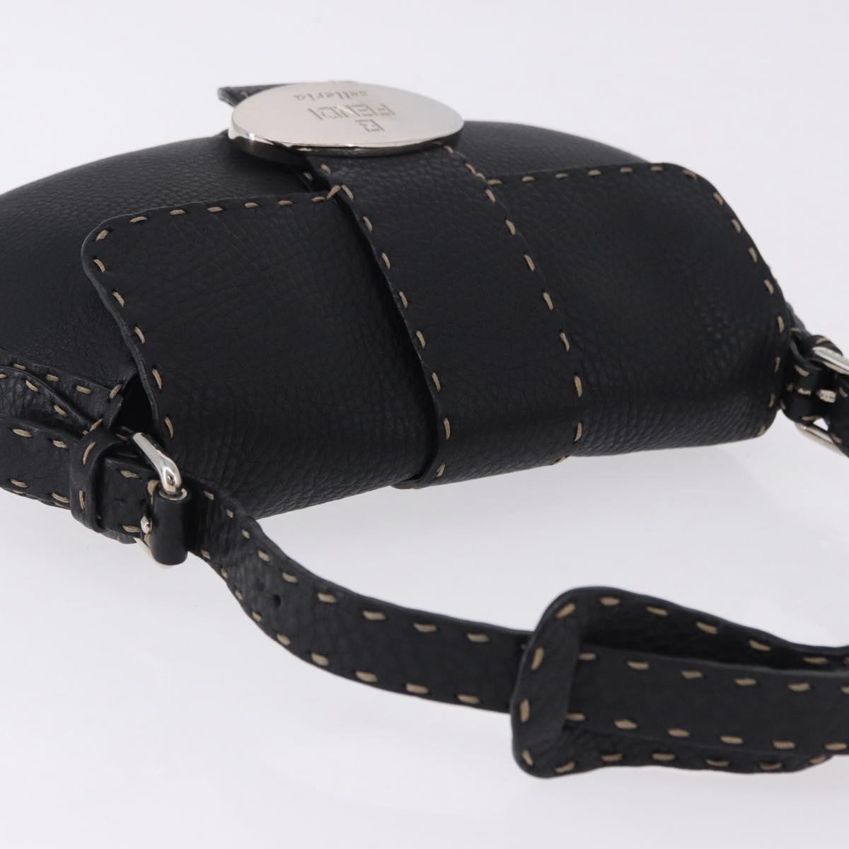FENDI Shoulder Bag Leather Black Silver Auth 192479A