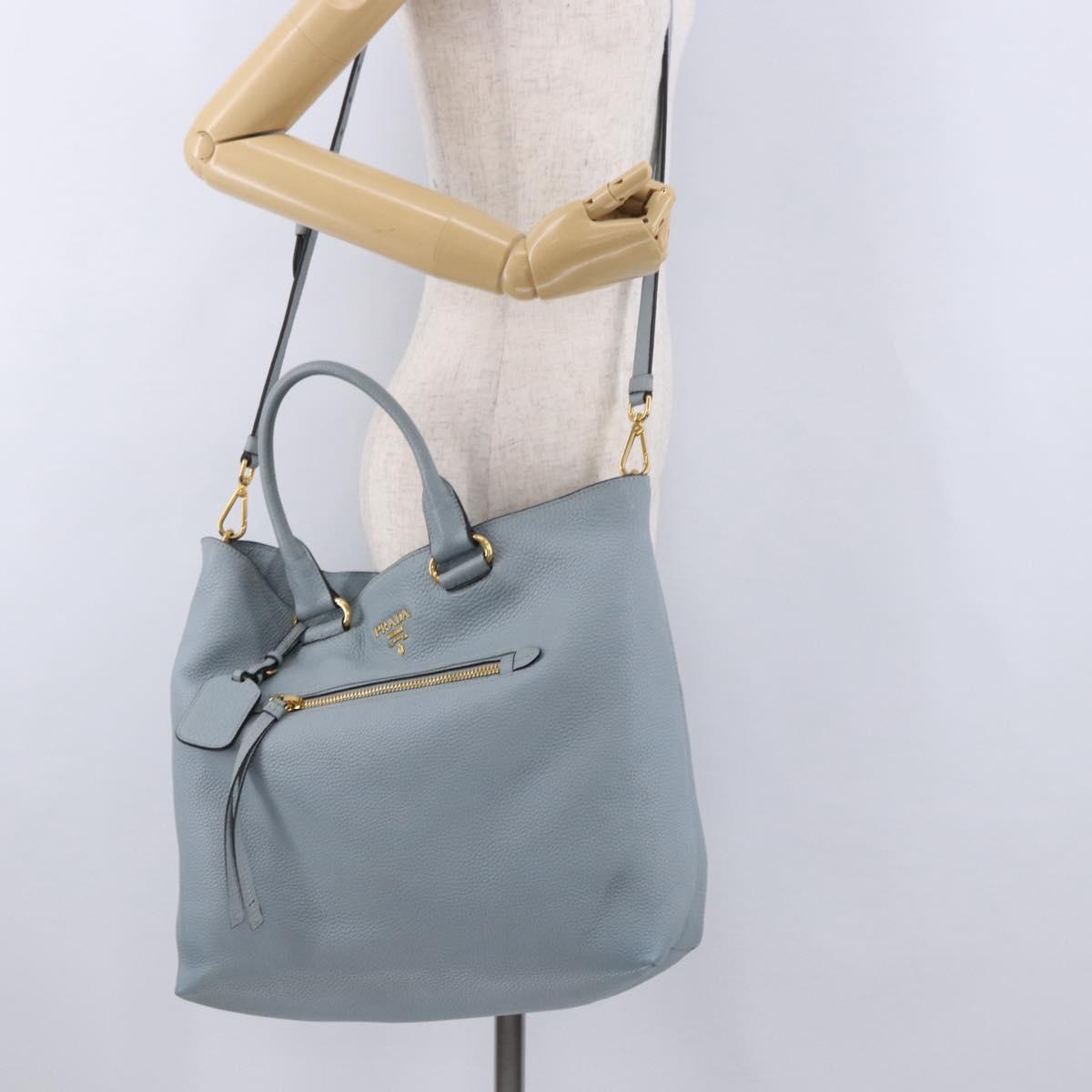 PRADA Tote Bag Leather 2way Light Blue Gold Auth 192481A