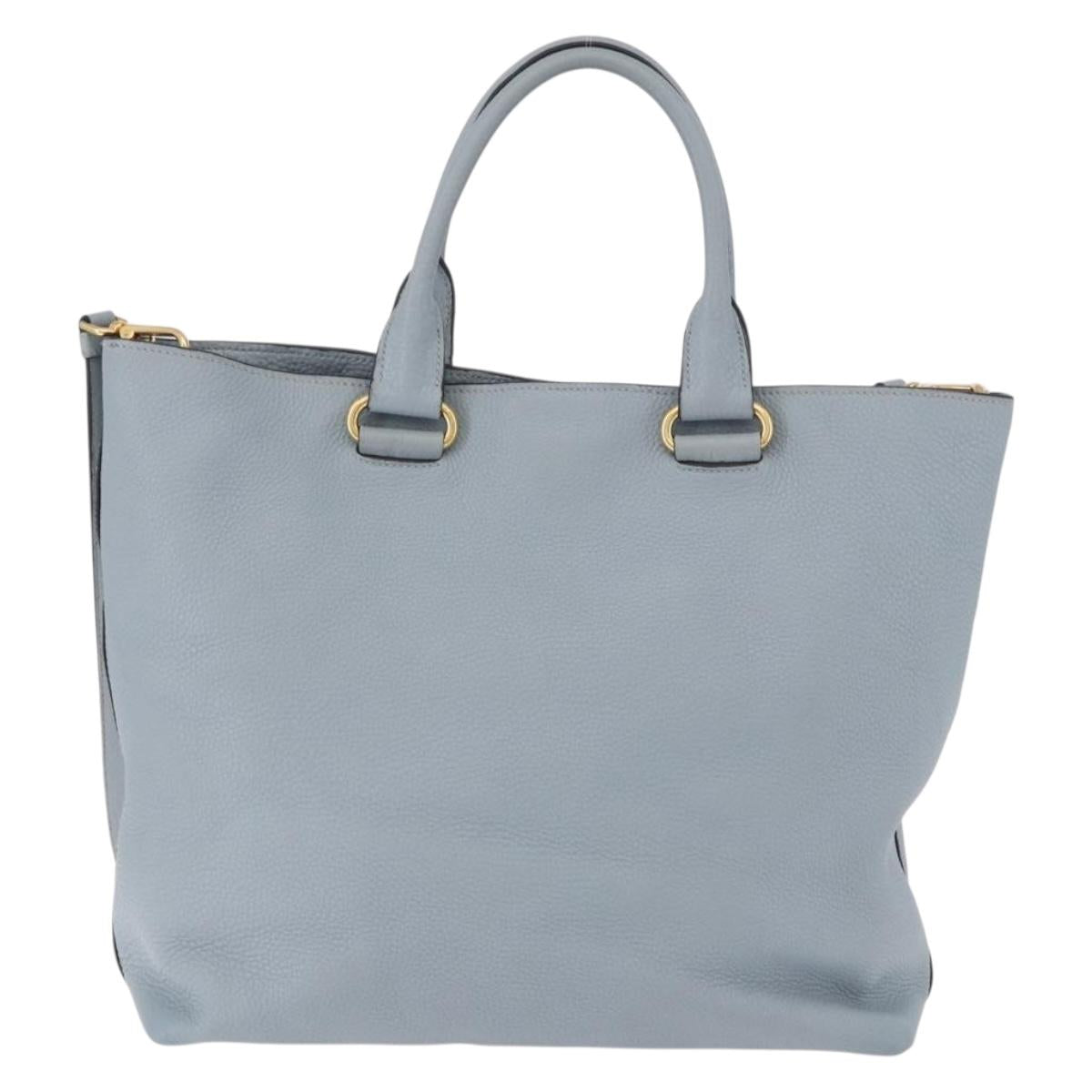 PRADA Tote Bag Leather 2way Light Blue Gold Auth 192481A