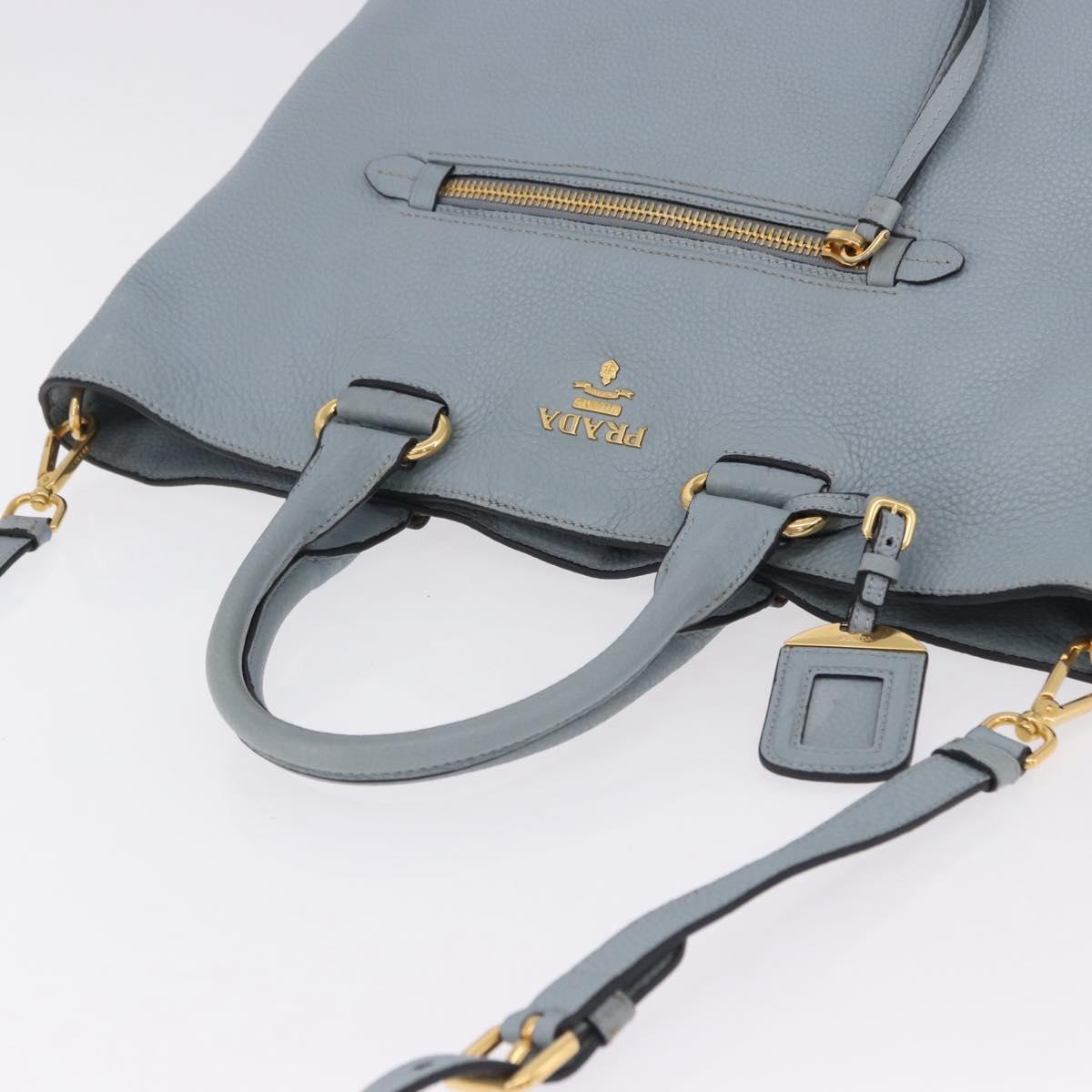PRADA Tote Bag Leather 2way Light Blue Gold Auth 192481A
