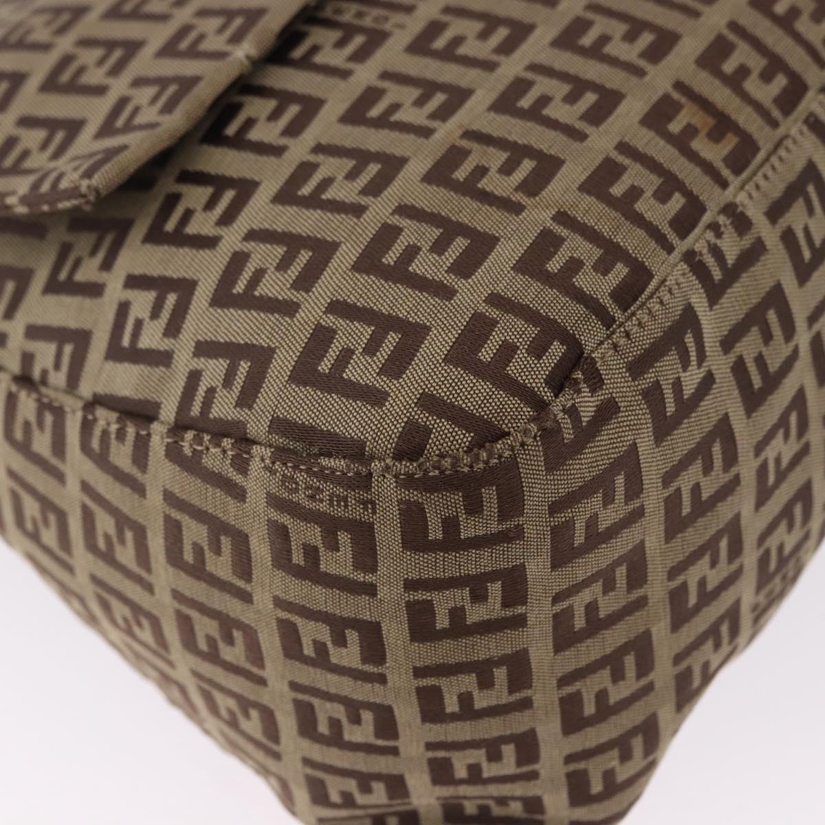 FENDI Zucchino Canvas Mamma Baguette Shoulder Bag Beige Silver Auth 192483