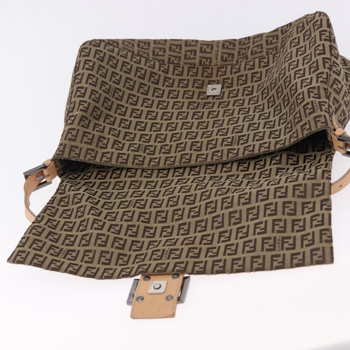 FENDI Zucchino Canvas Mamma Baguette Shoulder Bag Beige Silver Auth 192483