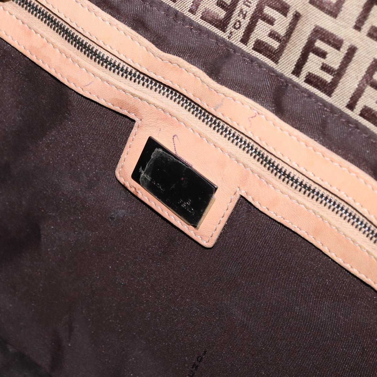 FENDI Zucchino Canvas Mamma Baguette Shoulder Bag Beige Silver Auth 192483