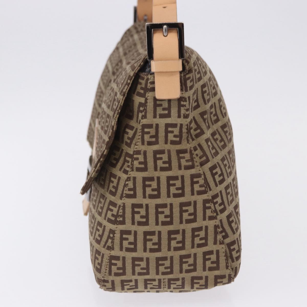 FENDI Zucchino Canvas Mamma Baguette Shoulder Bag Beige Silver Auth 192483
