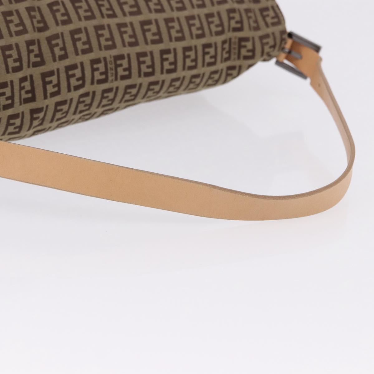 FENDI Zucchino Canvas Mamma Baguette Shoulder Bag Beige Silver Auth 192483